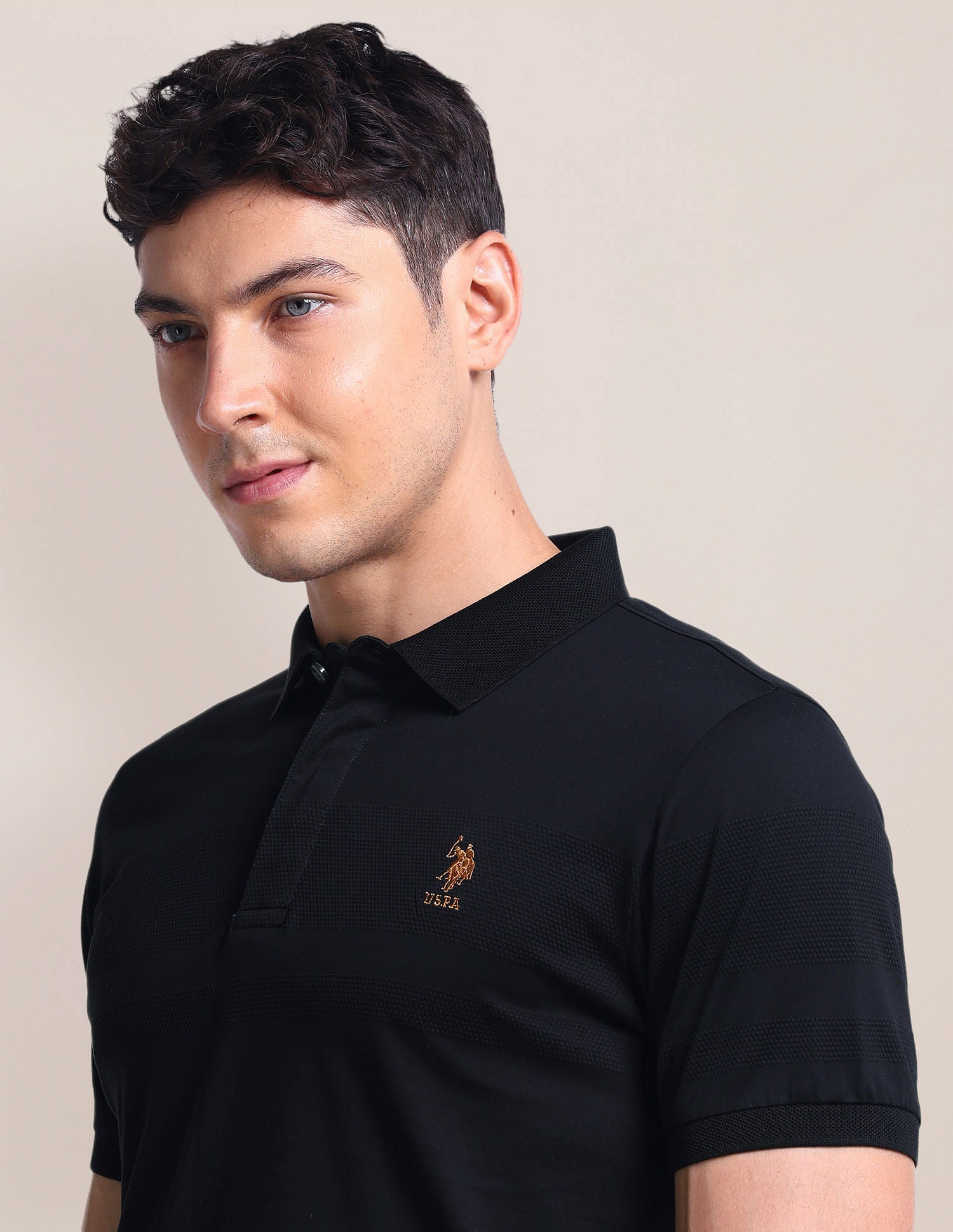 Contrast Logo Slim Polo Shirt Black - U.S. Polo Assn. India | Large