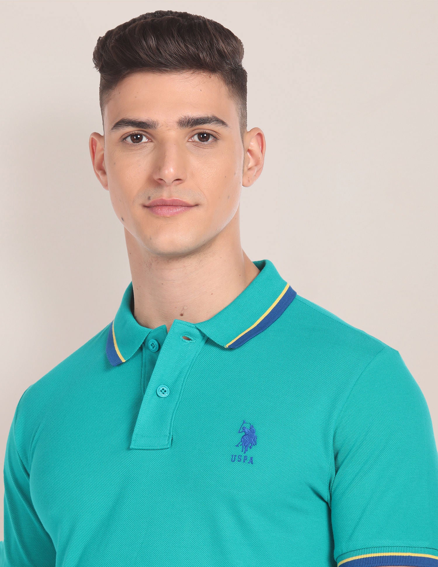 Tipped Collar Slim Fit Polo Shirt Teal - U.S. POLO ASSN. | Large