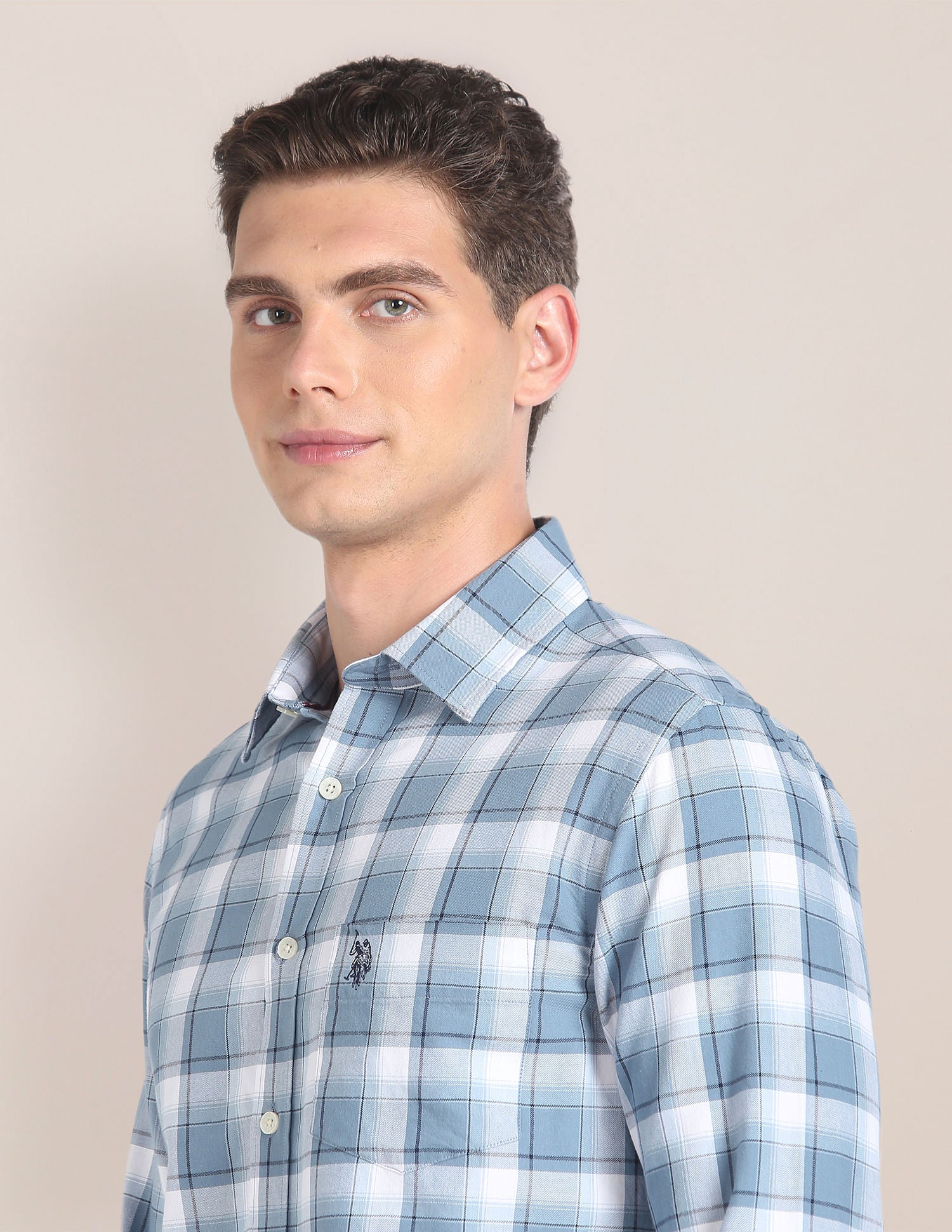 Plaid Check Premium Cotton Shirt Blue - U.S. Polo Assn. India | Large
