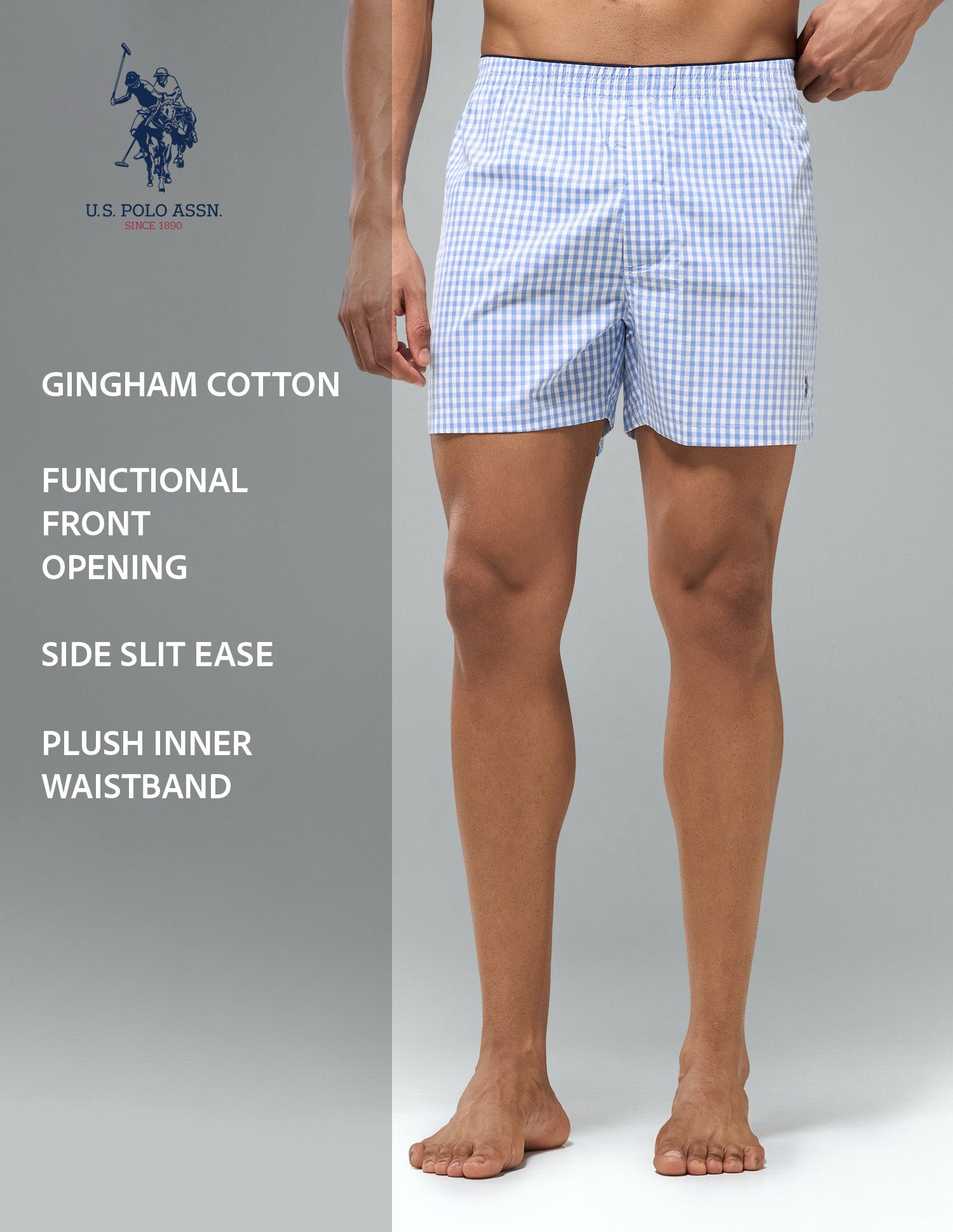 Gingham Checked OEX24 Boxer Shorts Light Blue - U.S. Polo Assn. India | Large