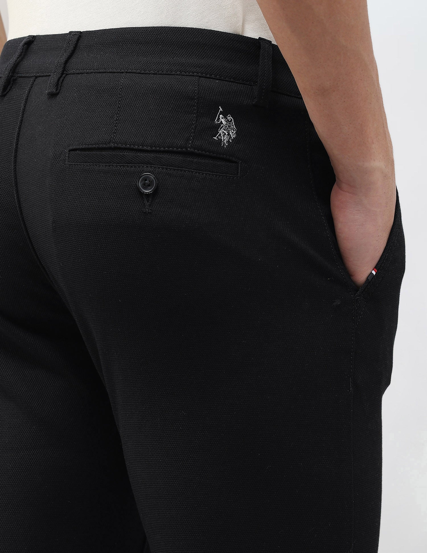 Austin Slim Fit Dobby Trousers Black - U.S. Polo Assn. India | Large