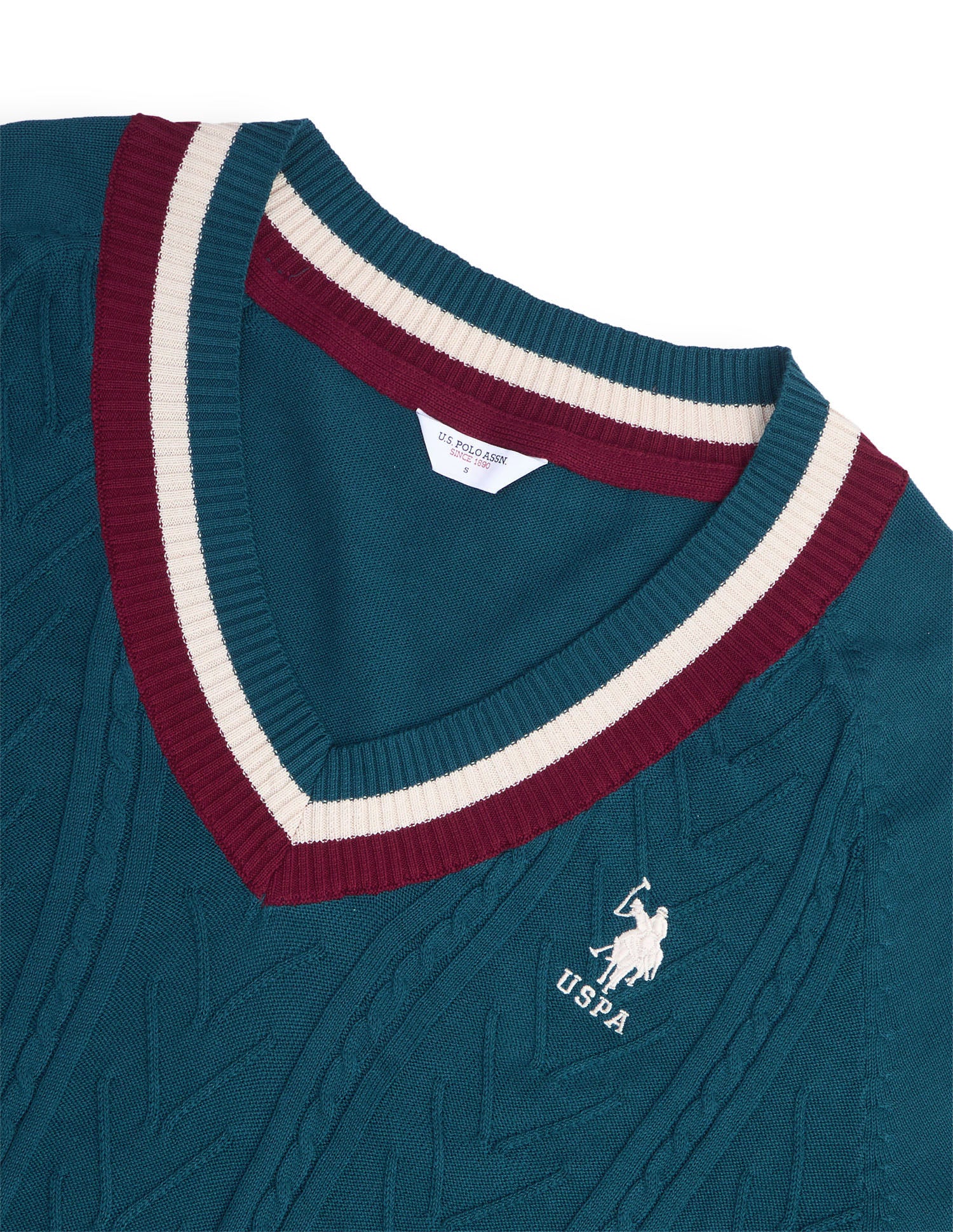 Cable Patterned Knit Regular Fit Sweater Teal - U.S. Polo Assn. India | Large