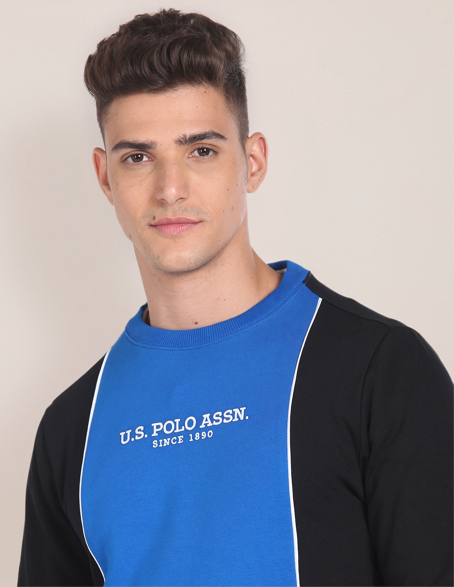 Panelled Colour Block Sweatshirt Black and Blue - U.S. POLO ASSN. | Large