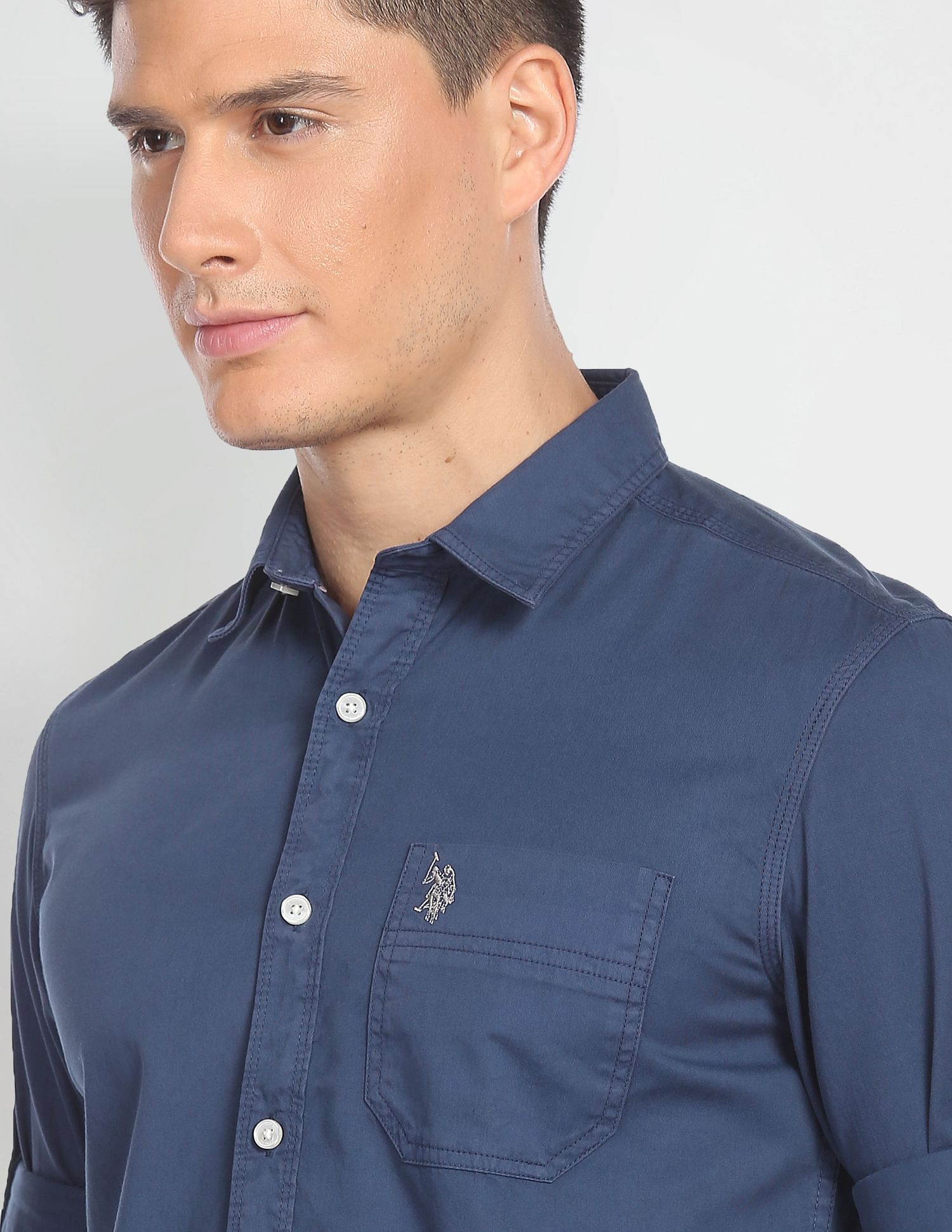 Cotton Twill Slim Fit Shirt Blue - U.S. POLO ASSN. | Large
