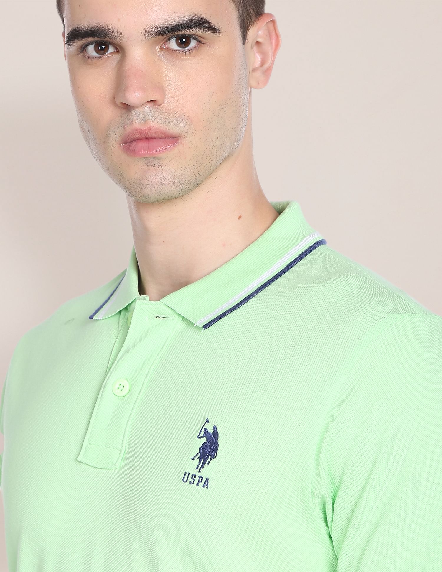 Solid Cotton Polo Shirt Light Green - U.S. Polo Assn. India | Large
