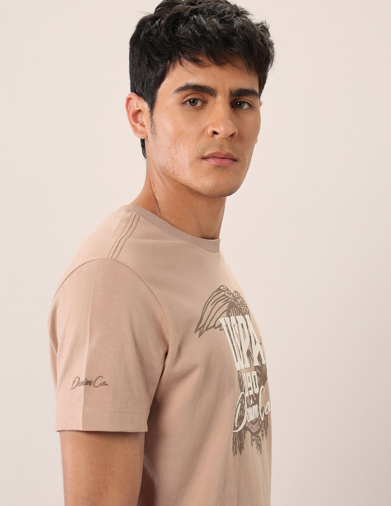 Brand Printed Muscle Fit T-Shirt Beige - U.S. Polo Assn. India | Large