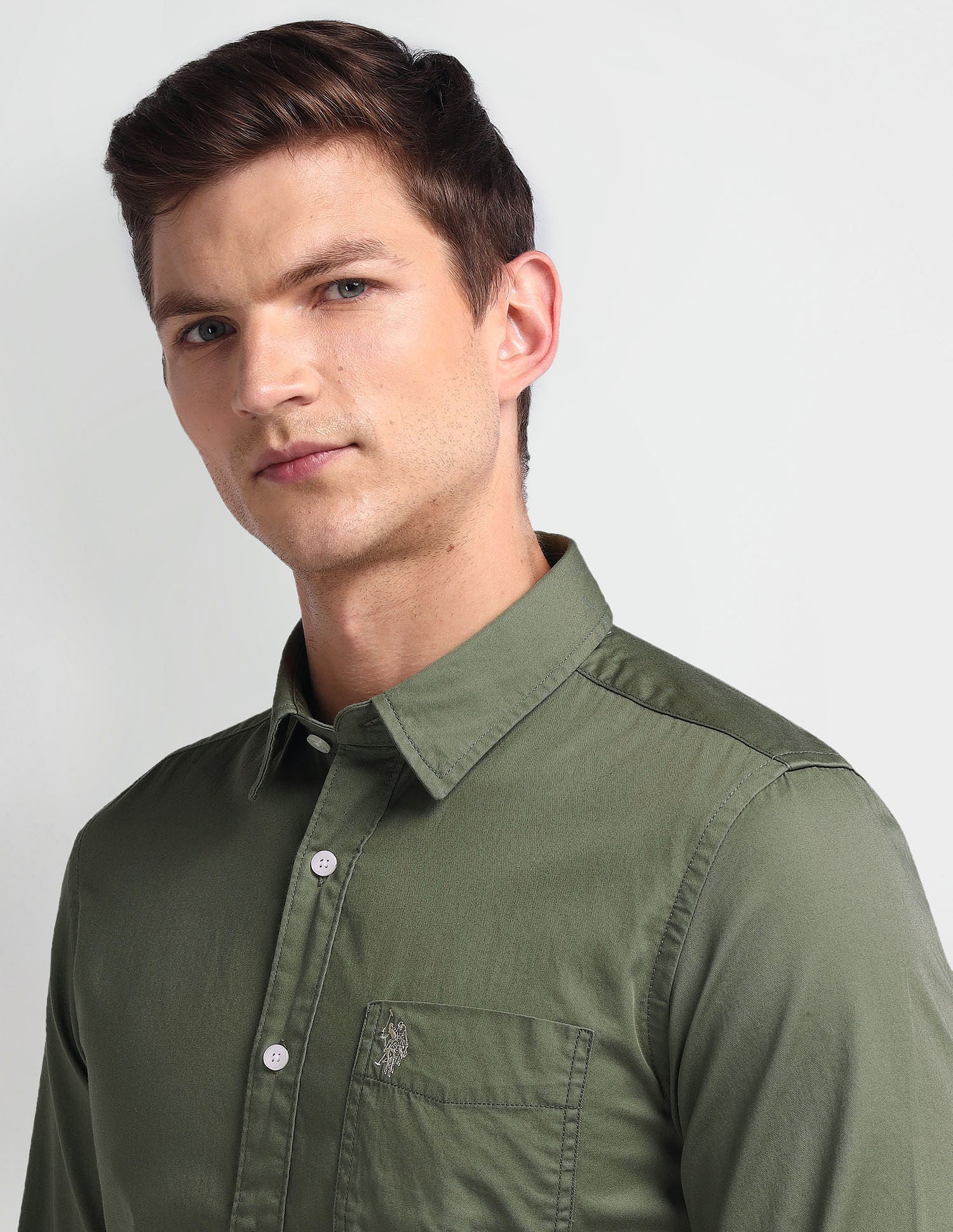 Semi Cutaway Collar Slim Fit Shirt Green - U.S. Polo Assn. India | Large
