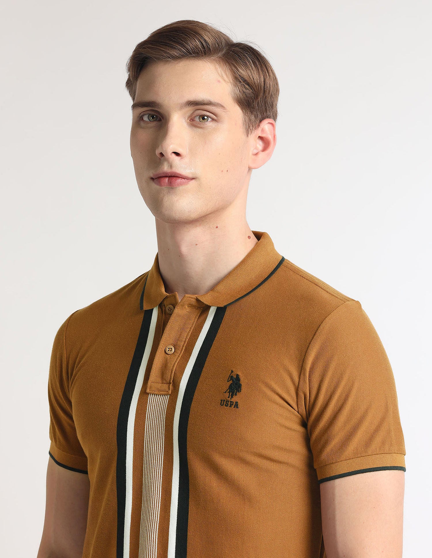 Vertical Stripe Pique Polo Shirt Brown - U.S. Polo Assn. India | Large