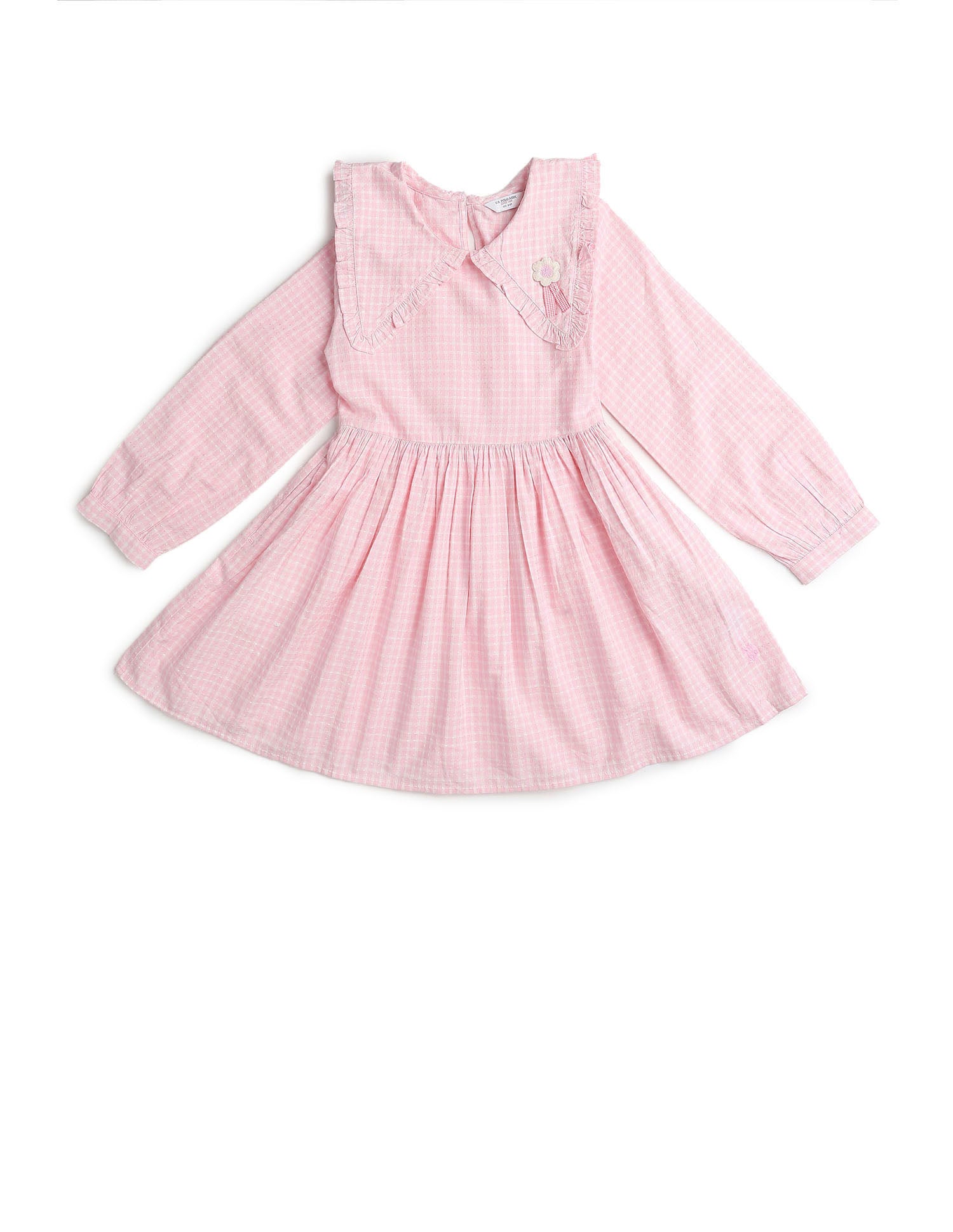Girls Self Design Checked Shirt Dress Pink - U.S. POLO ASSN. | Large