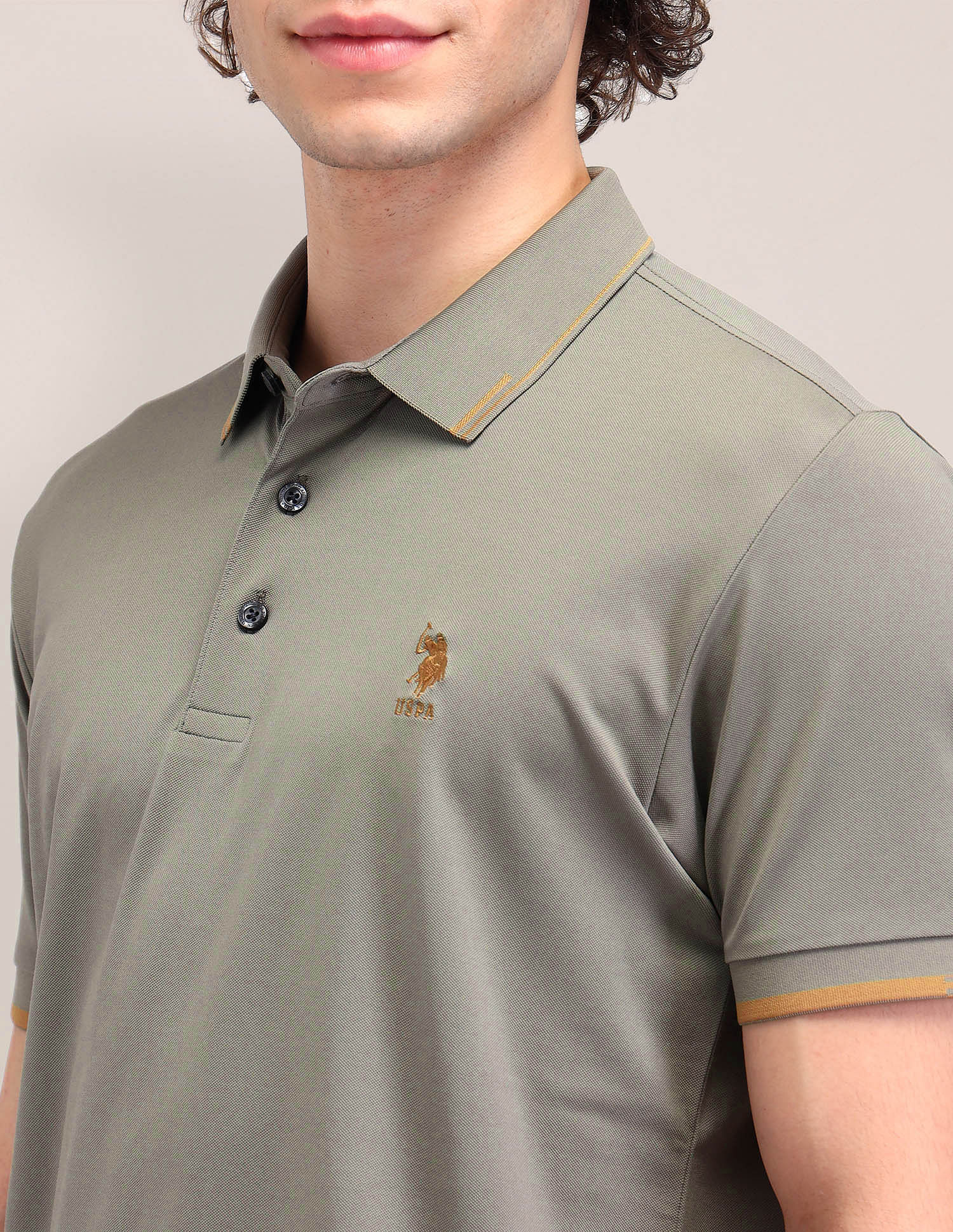 Solid Slim Fit Polo Shirt Green - U.S. Polo Assn. India | Large
