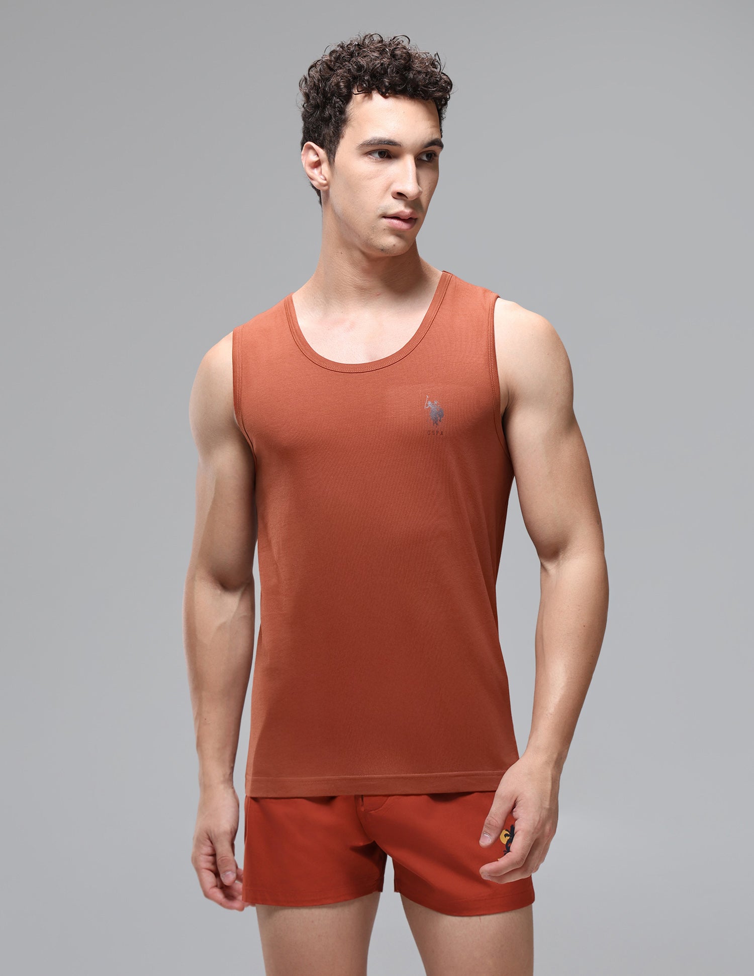 Anti Microbial Pure Cotton OEV08 Vest - Pack Of 2 Rust/Ivory - U.S. Polo Assn. India | Large