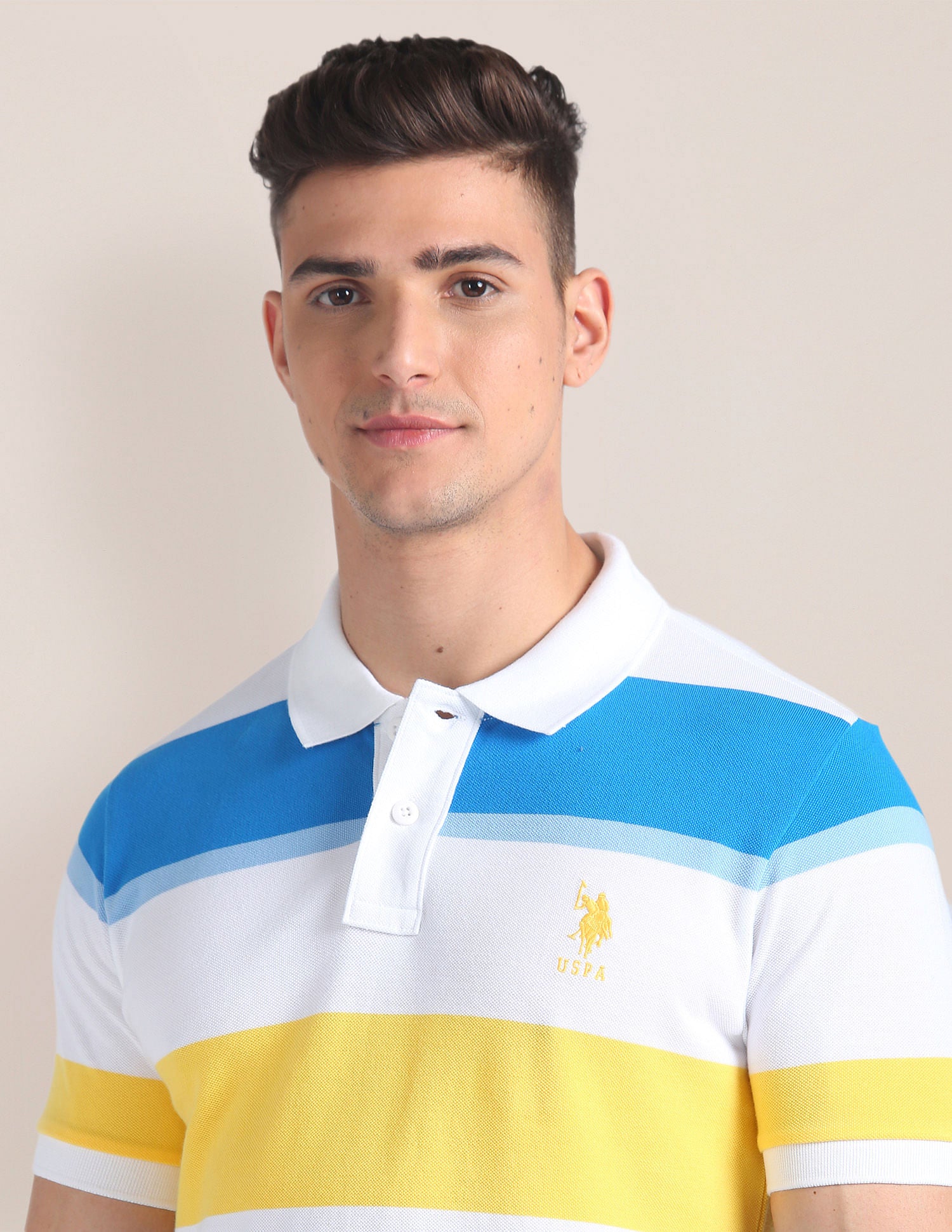 Horizontal Stripe Slim Polo Shirt White - U.S. Polo Assn. India | Large