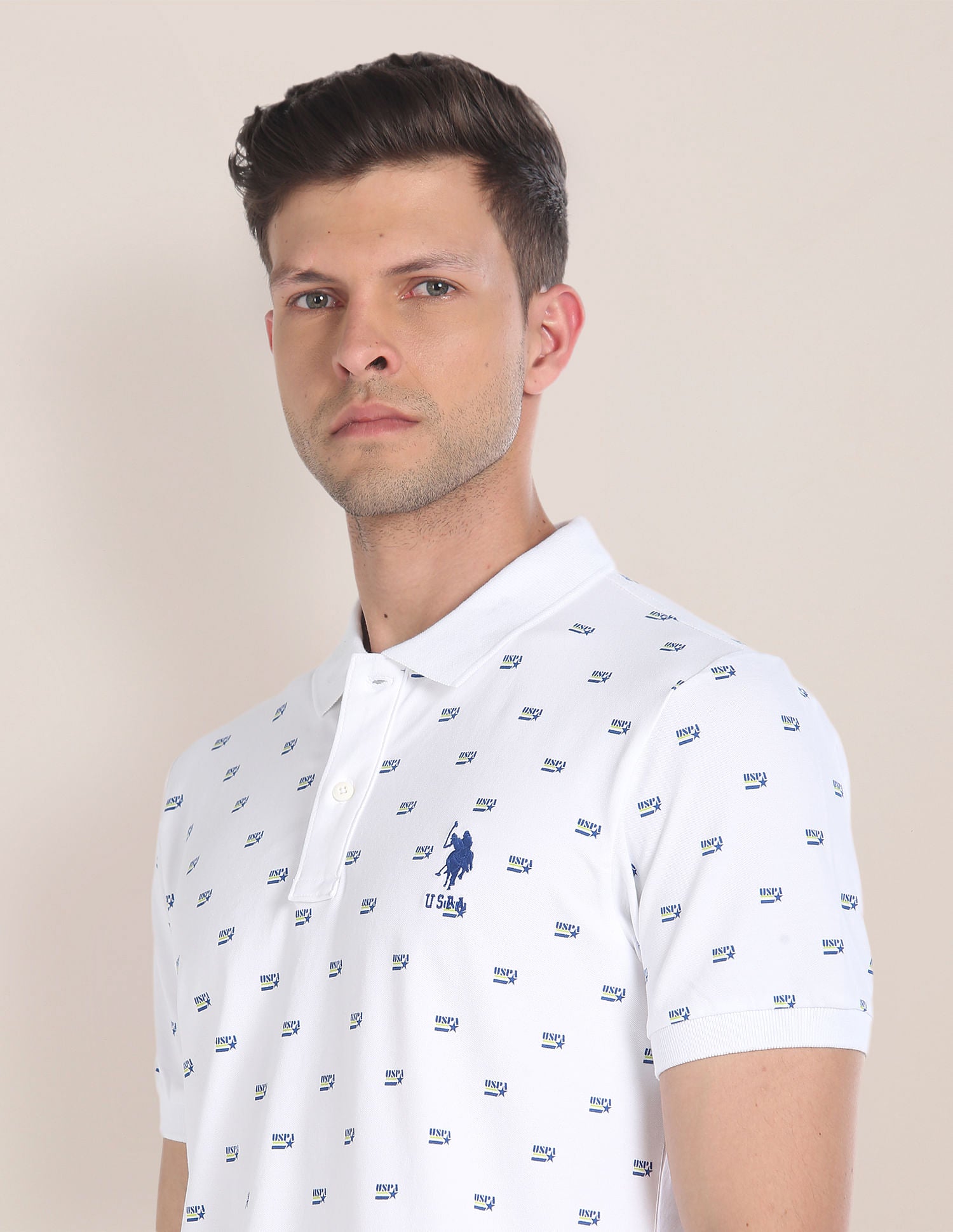 Brand Print Slim Polo Shirt White - U.S. Polo Assn. India | Large