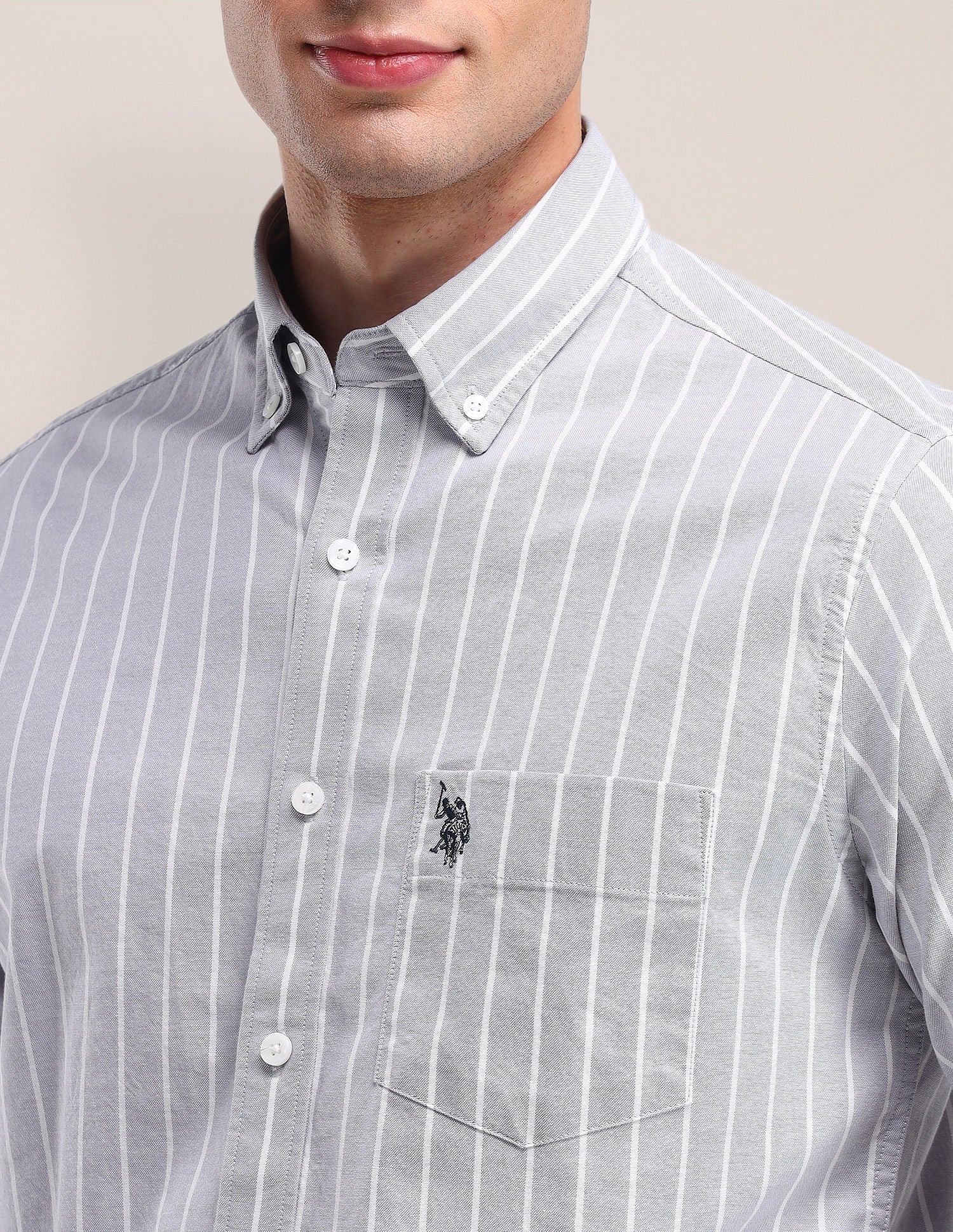 Tailored Fit Vertical Striped Shirt Light-Grey - U.S. Polo Assn. India | Large