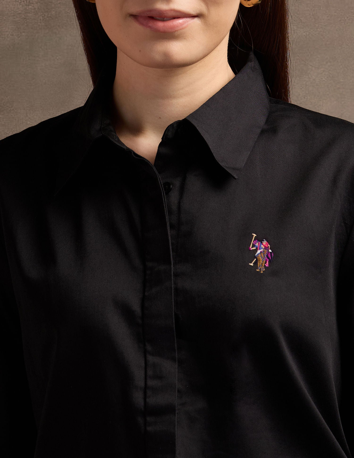 Regular Fit Satin Shirt Black - U.S. POLO ASSN. | Large