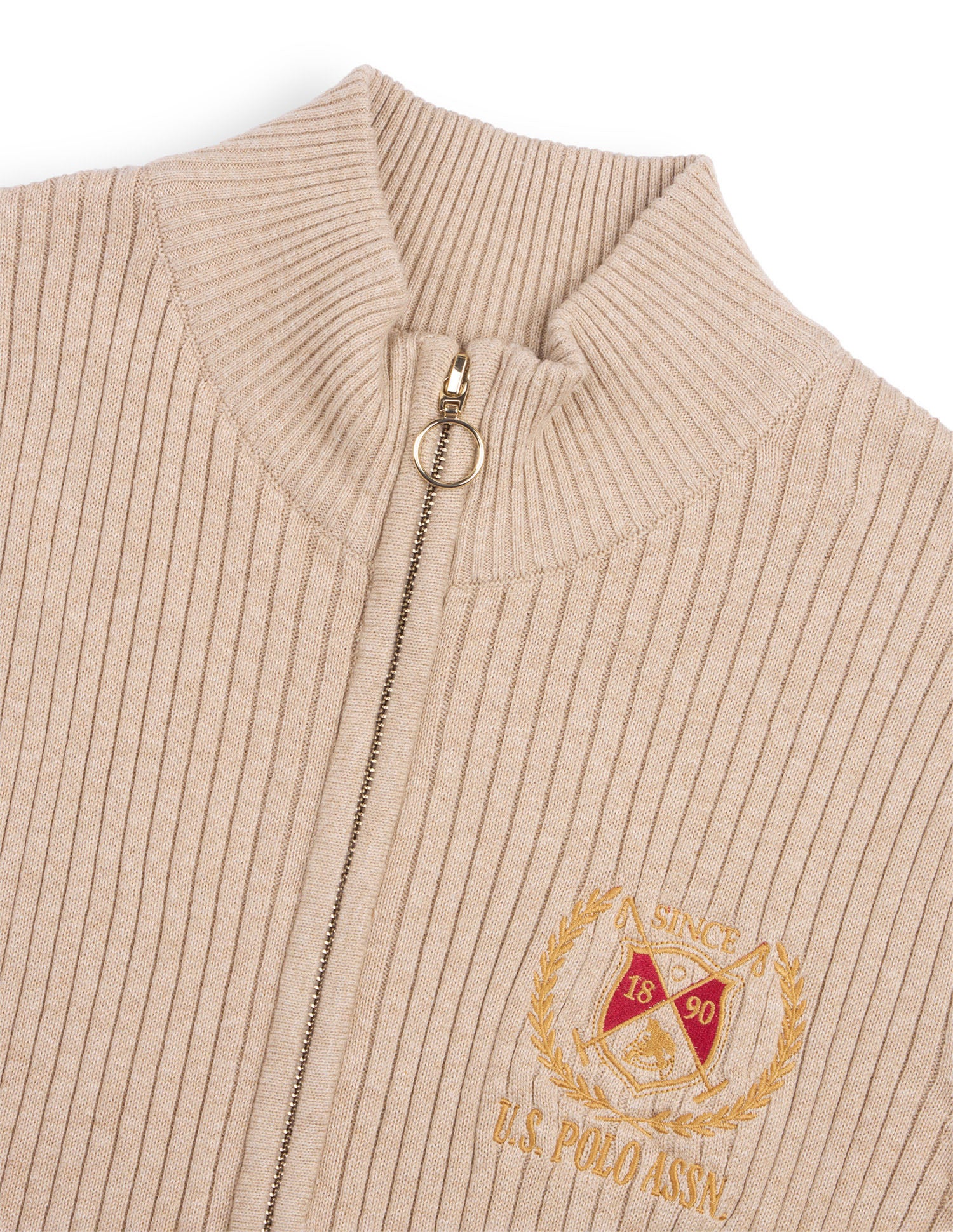 Vertical Striped Patterned Knit Fitted Sweater Beige - U.S. Polo Assn. India | Large