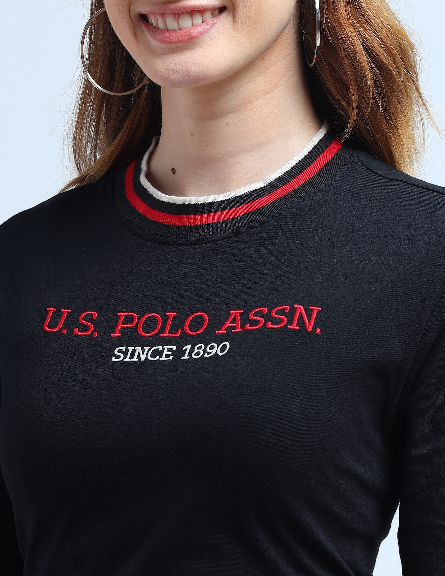 Boxy Fit Contrast Rib T-Shirt Black - U.S. Polo Assn. India | Large
