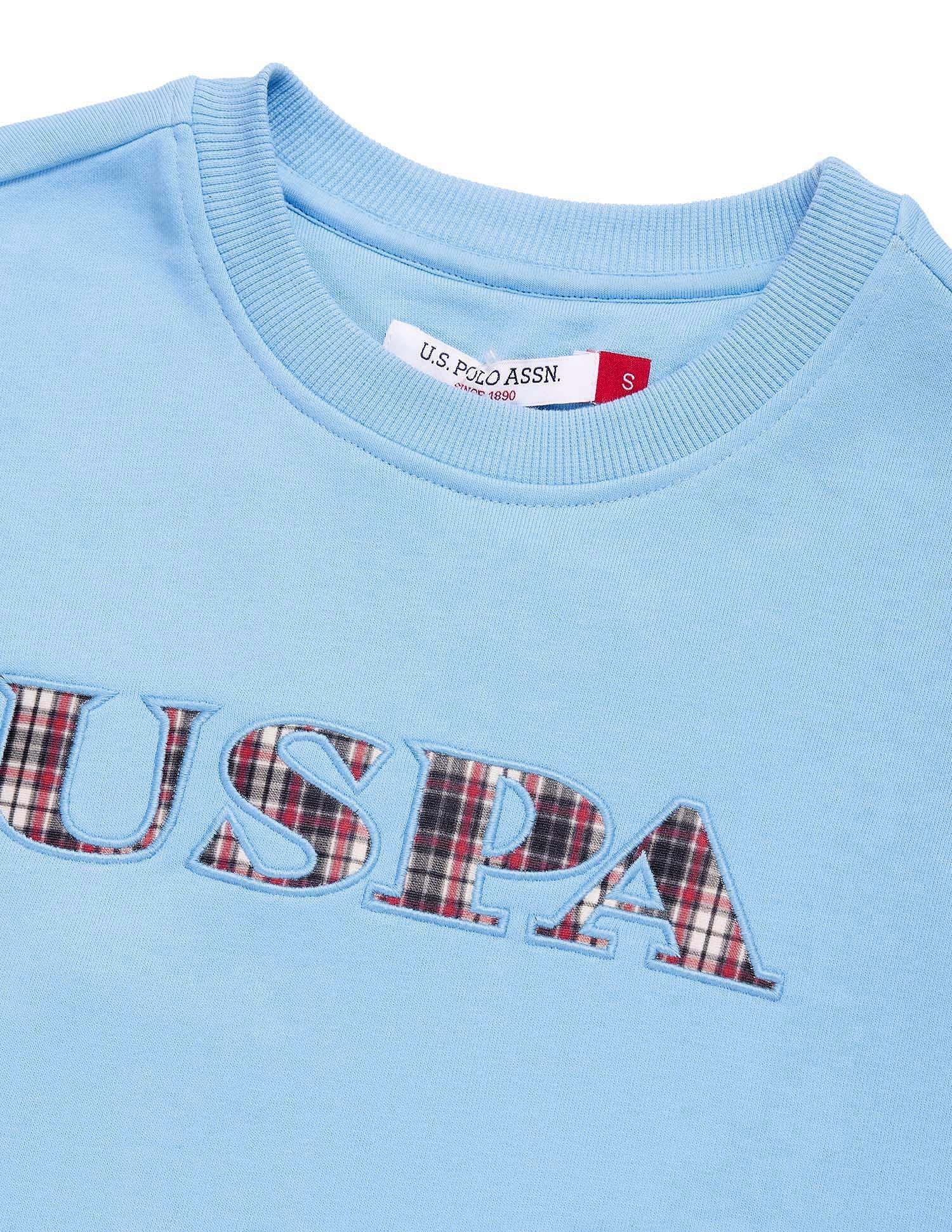 Drop Shoulder Applique Print Sweatshirt Light Blue - U.S. POLO ASSN. | Large