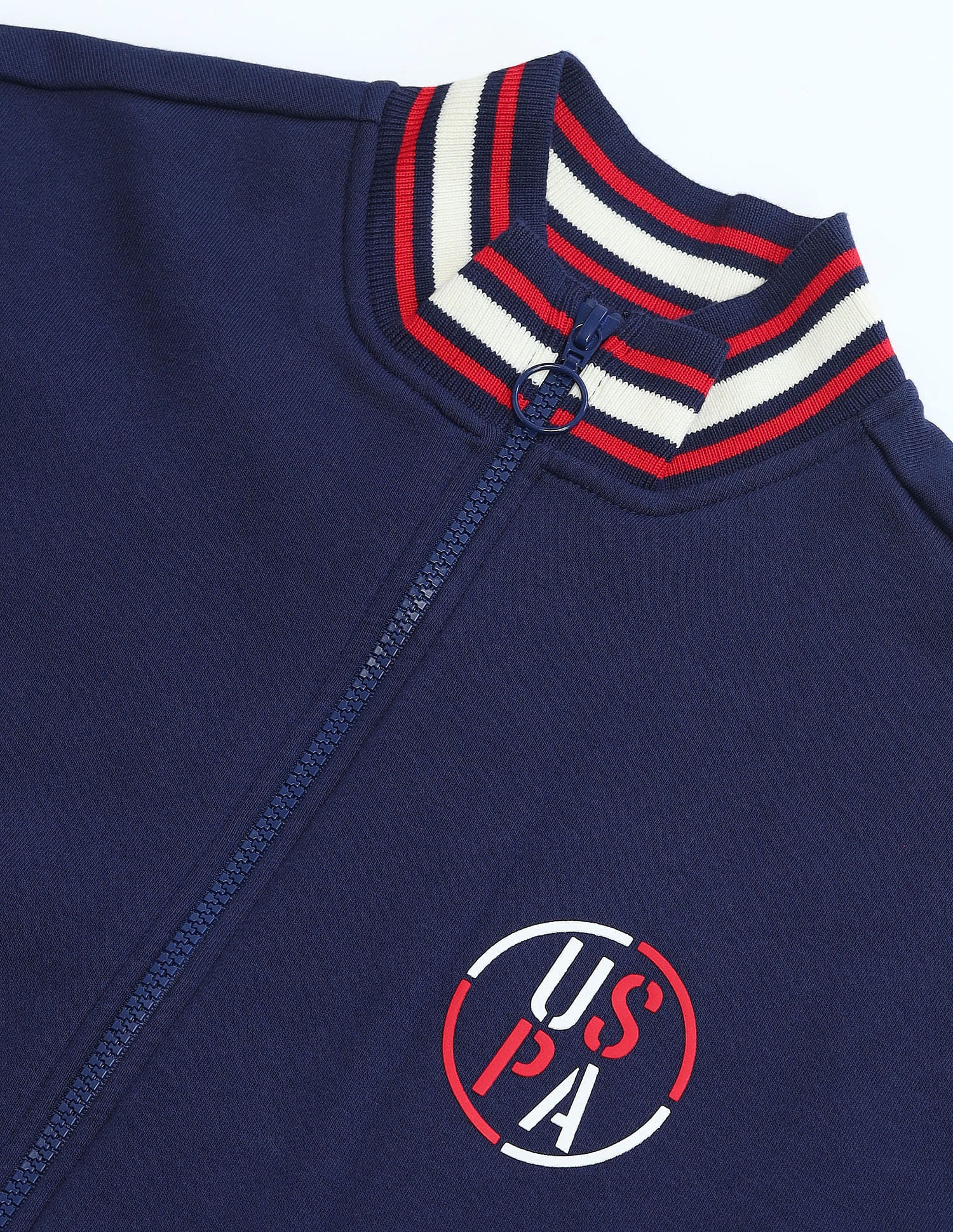 Tipped Collar Zip Up Sweatshirt Navy - U.S. Polo Assn. India | Large