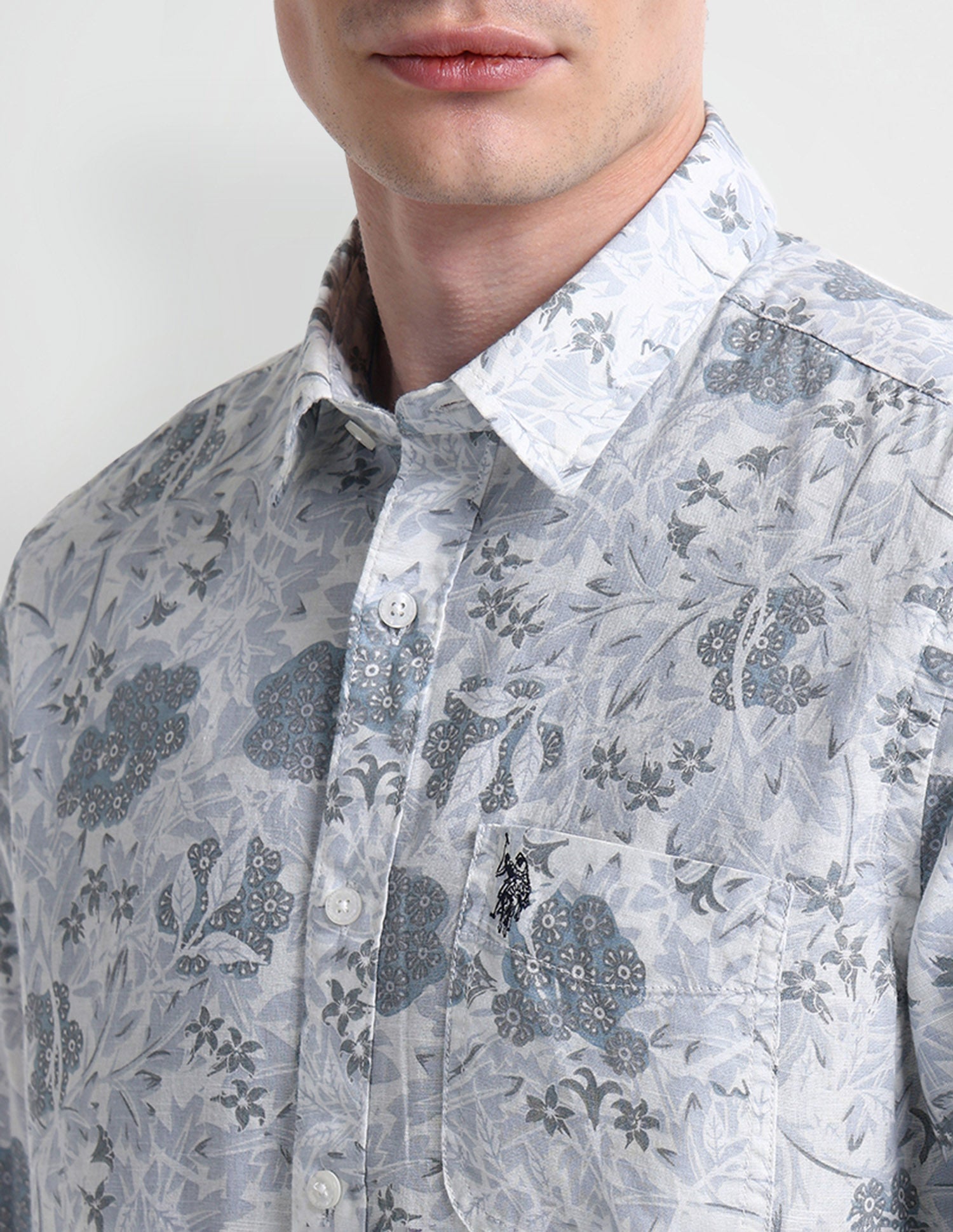 Floral Slim Fit Shirt Greyish-Blue - U.S. Polo Assn. India | Large