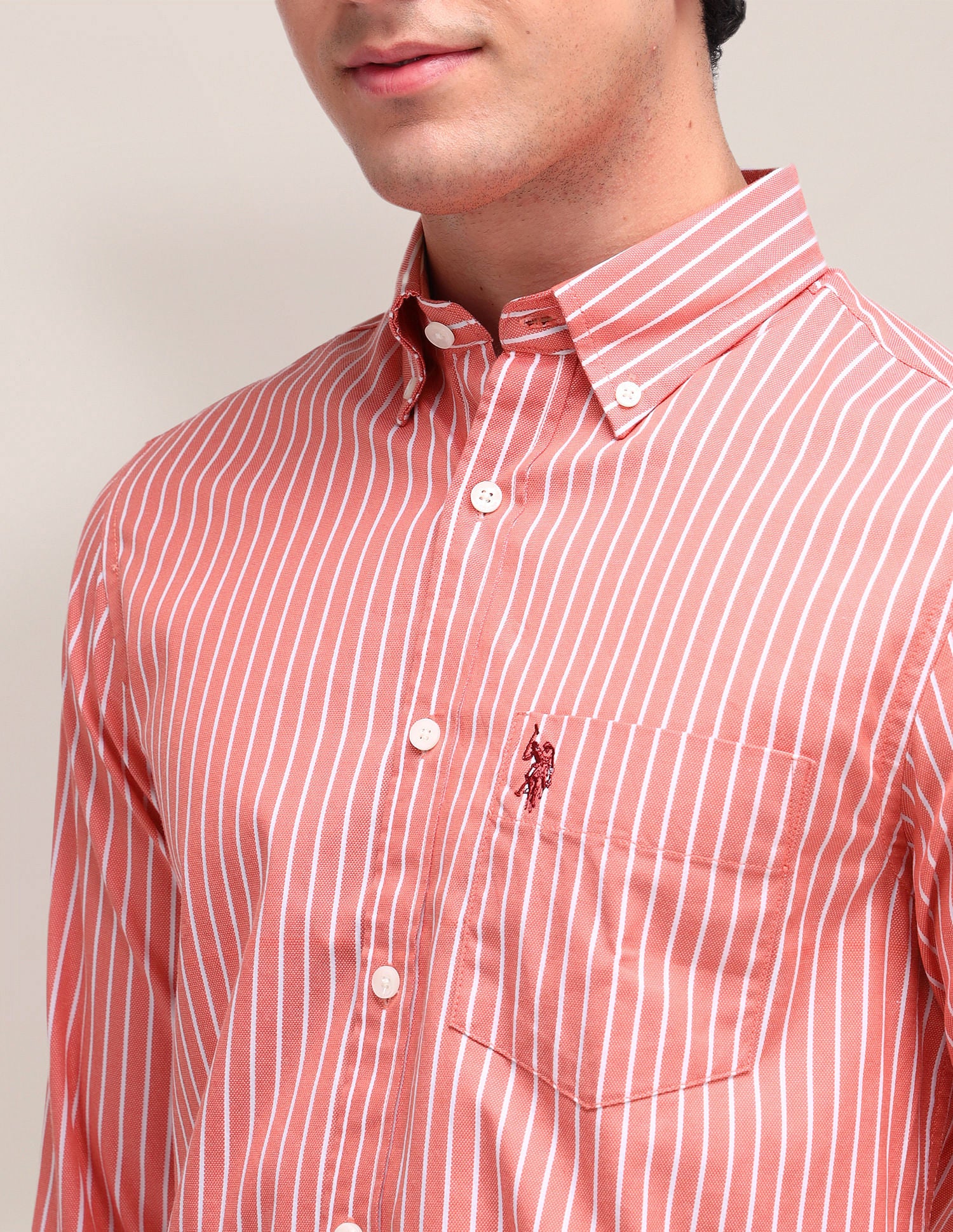 Dobby Weave Regular Fit Shirt Orange - U.S. Polo Assn. India | Large