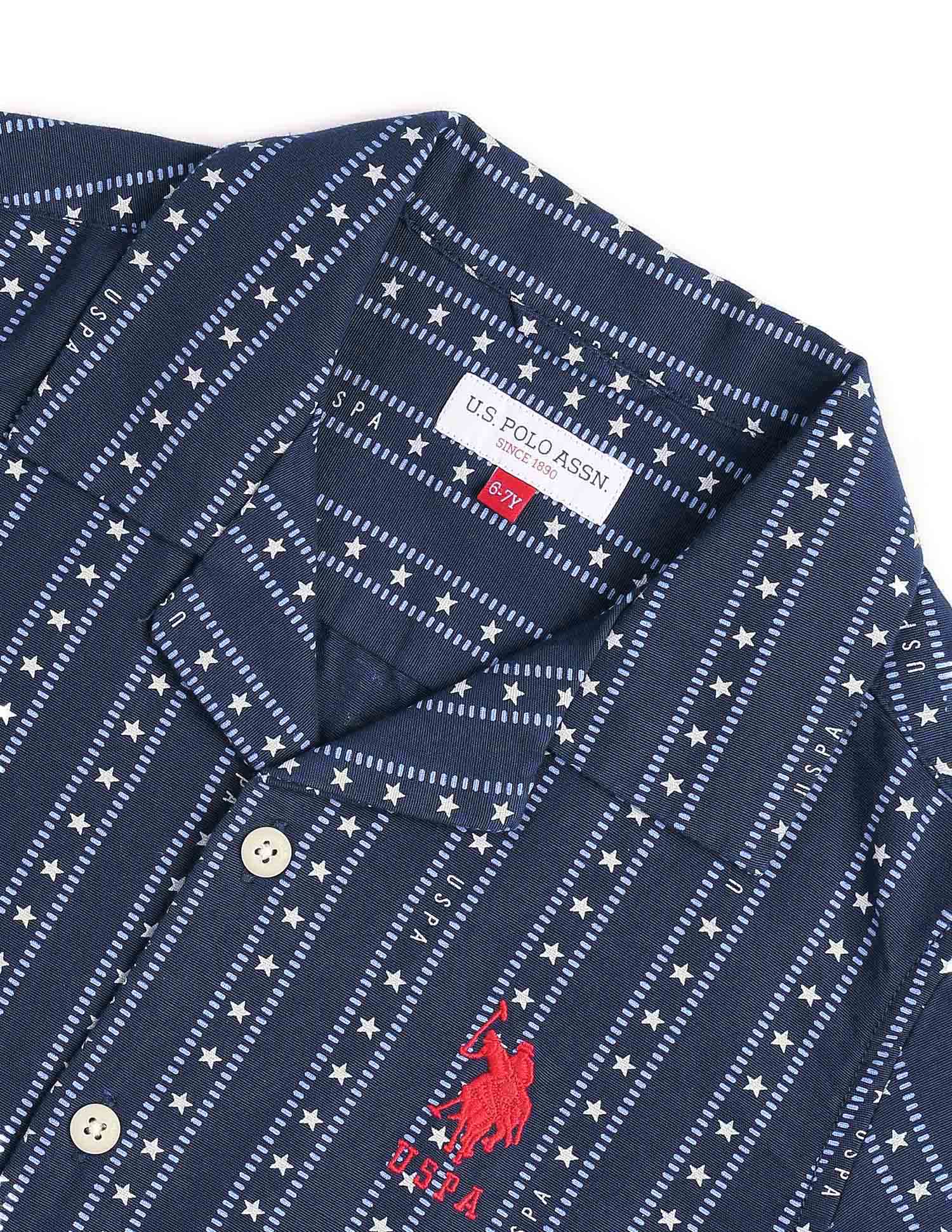 Boys Geometric Printed Relaxed Fit Shirt Navy - U.S. POLO ASSN. | Large