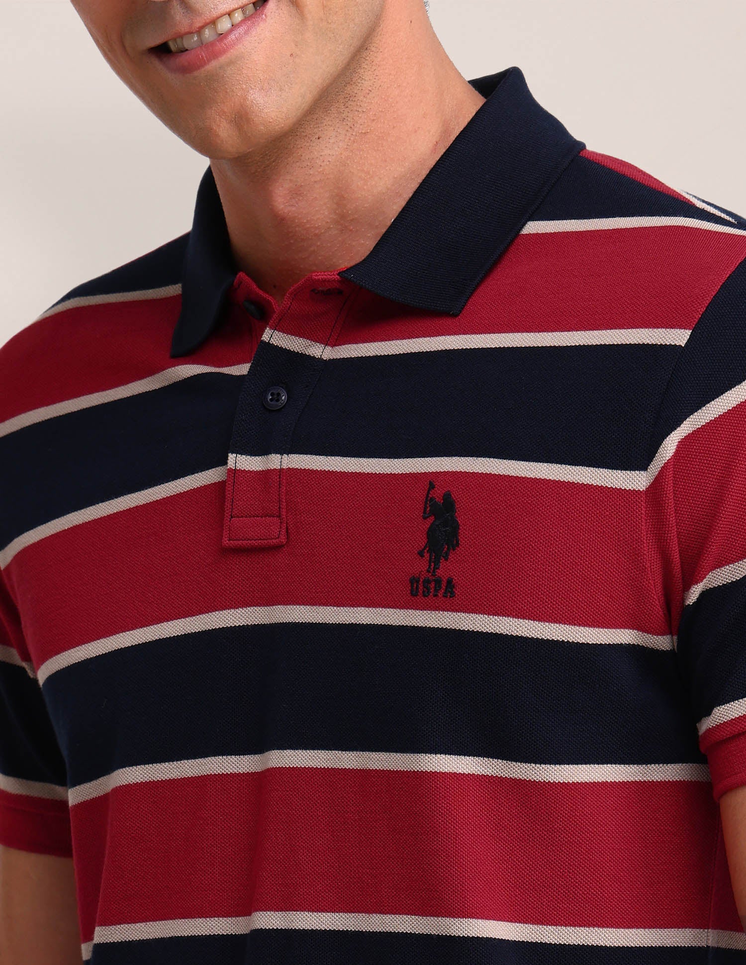 Horizontal Striped Slim Fit Polo Shirt Red - U.S. Polo Assn. India | Large