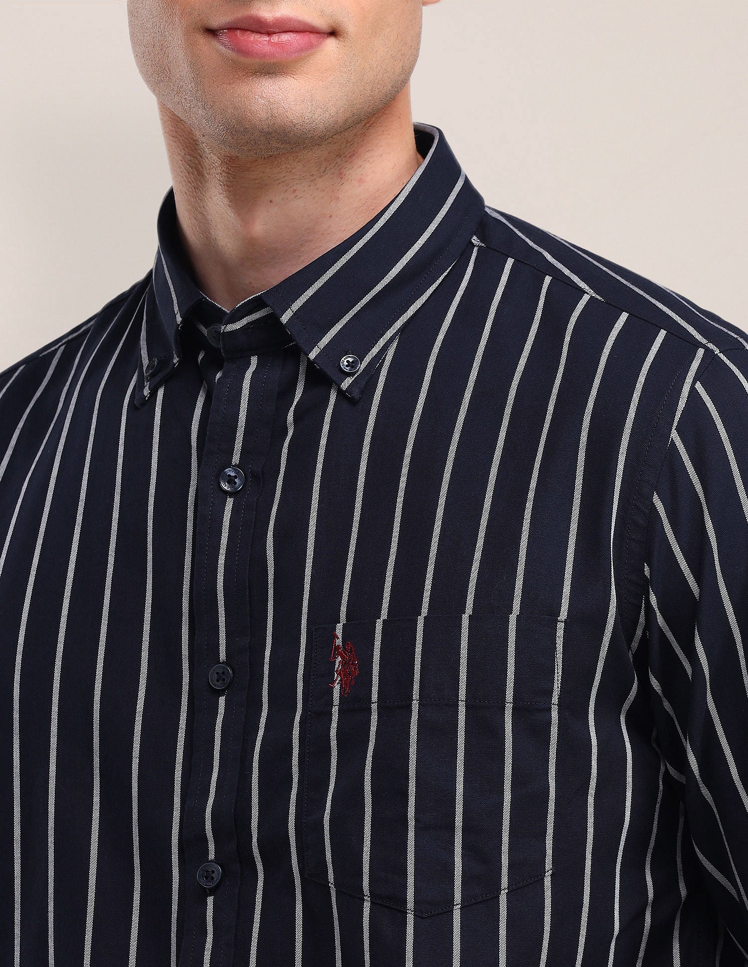 Tailored Fit Cotton Striped Shirt Navy - U.S. POLO ASSN. | Large