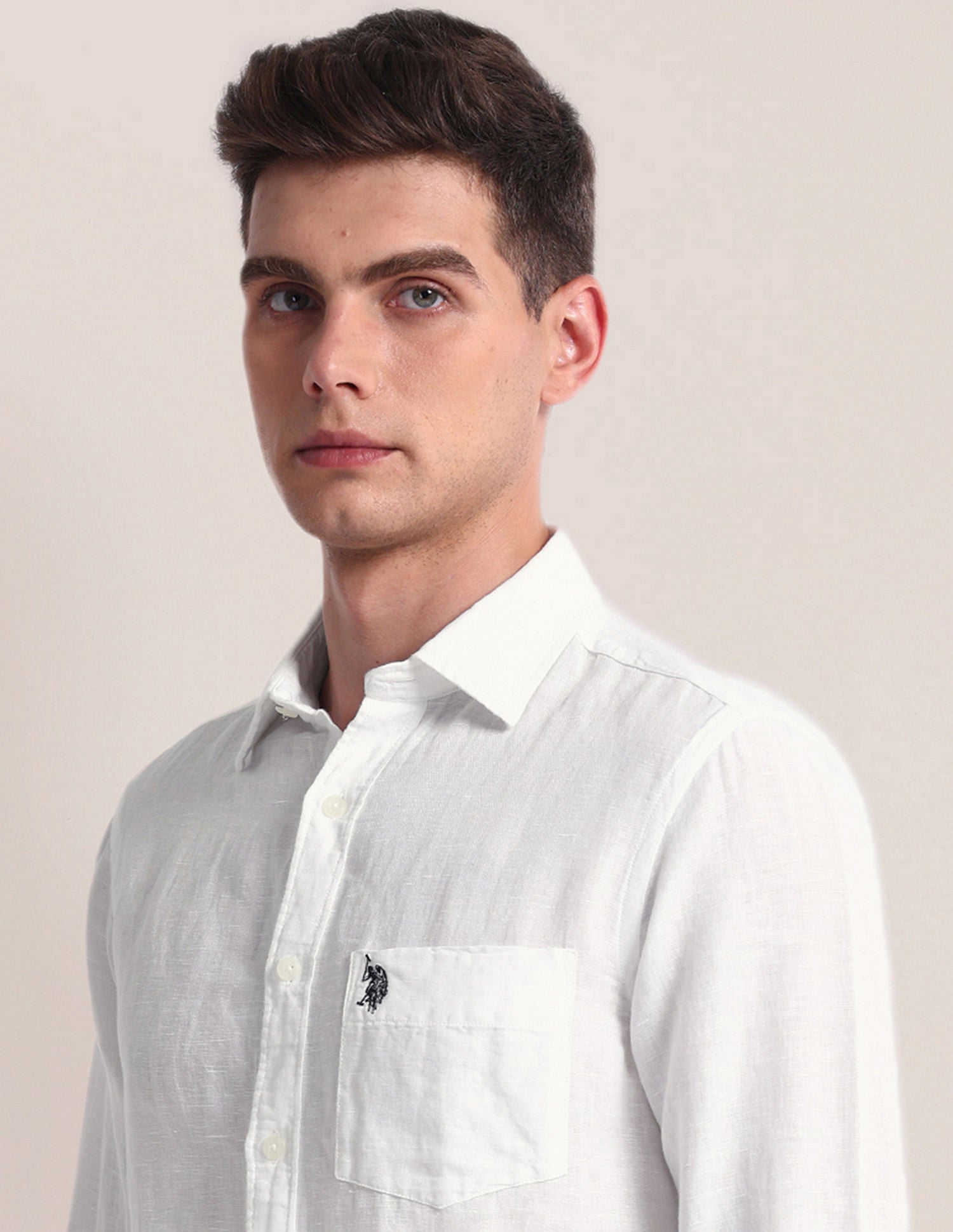 Tailored Fit Linen Blend Shirt White - U.S. Polo Assn. India | Large