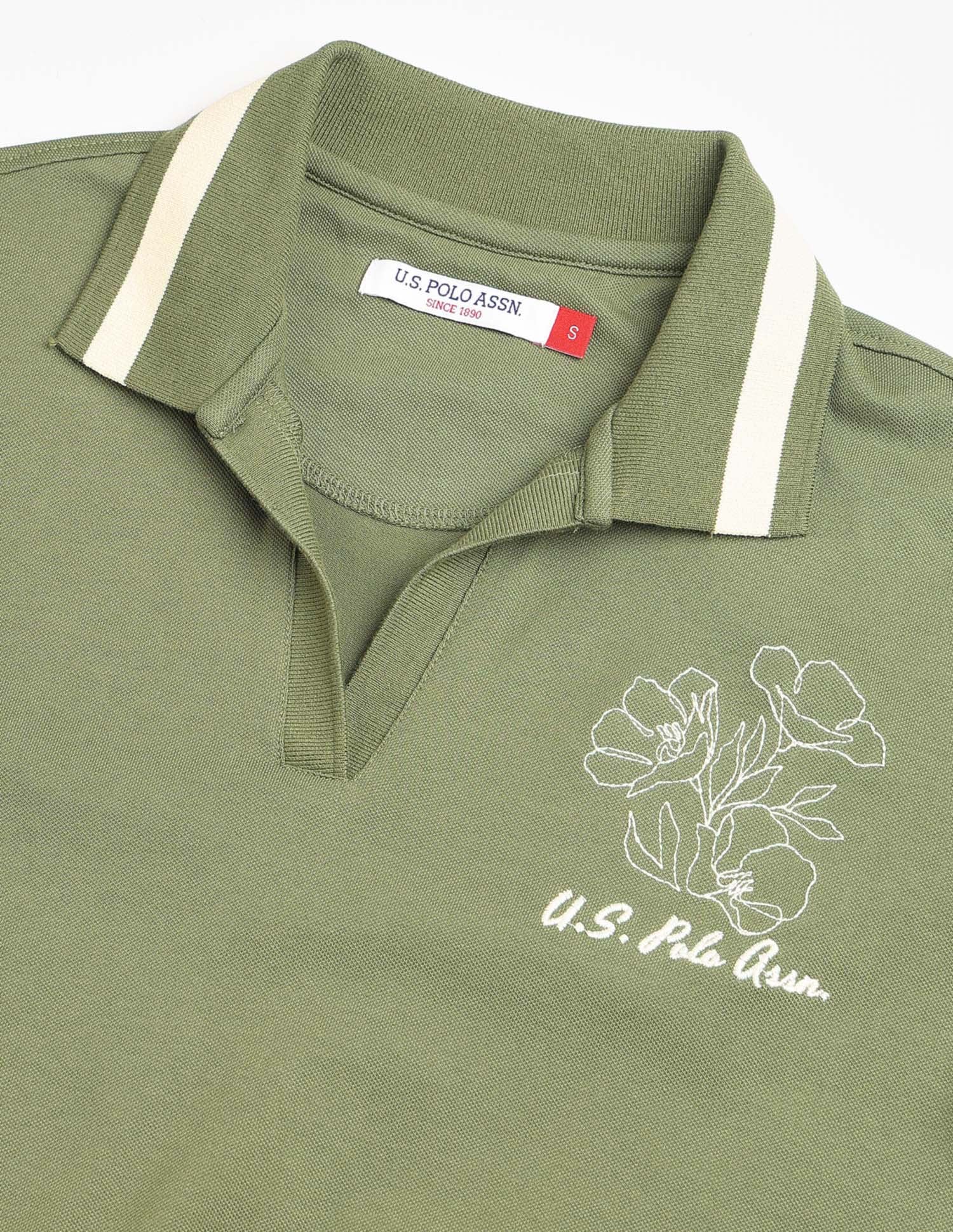 Floral Embroidery Blouson Polo Shirt Olive - U.S. Polo Assn. India | Large