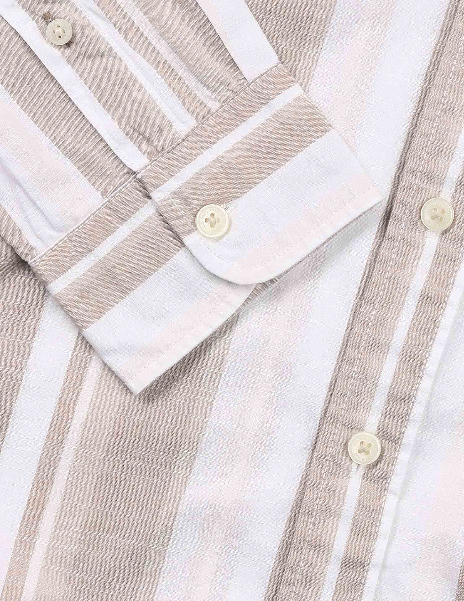 Vertical Striped Cotton Poplin Shirt Khaki - U.S. Polo Assn. India | Large