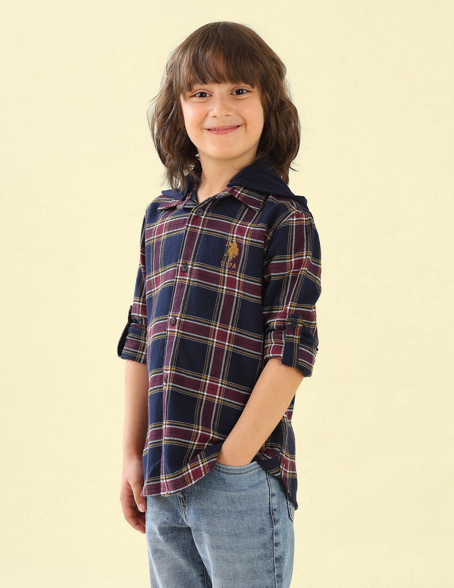 Twill Plaid Checked Hooded Shirt Navy - U.S. Polo Assn. India | Large