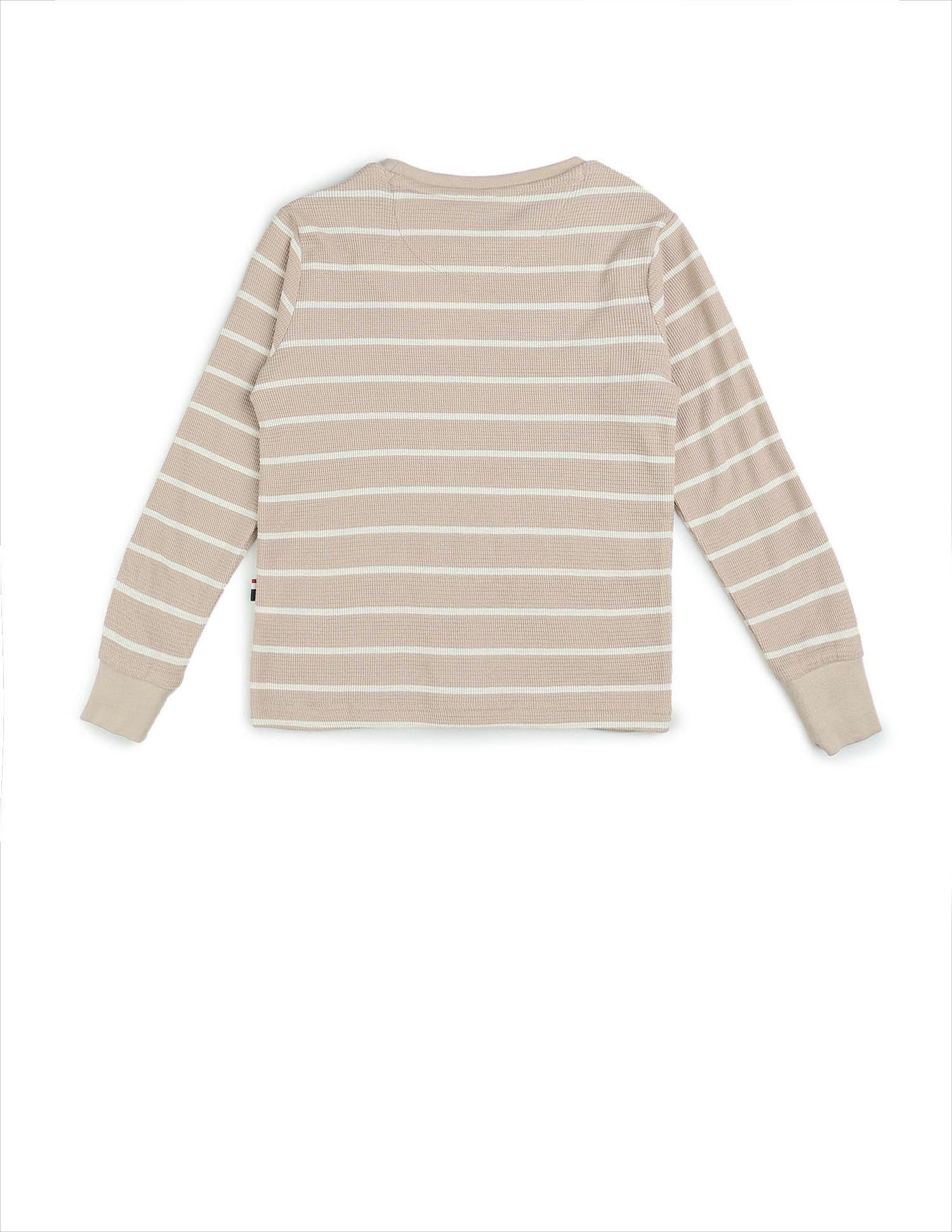 Boys Horizontal Striped Regular Fit T-Shirt Beige - U.S. POLO ASSN. | Large