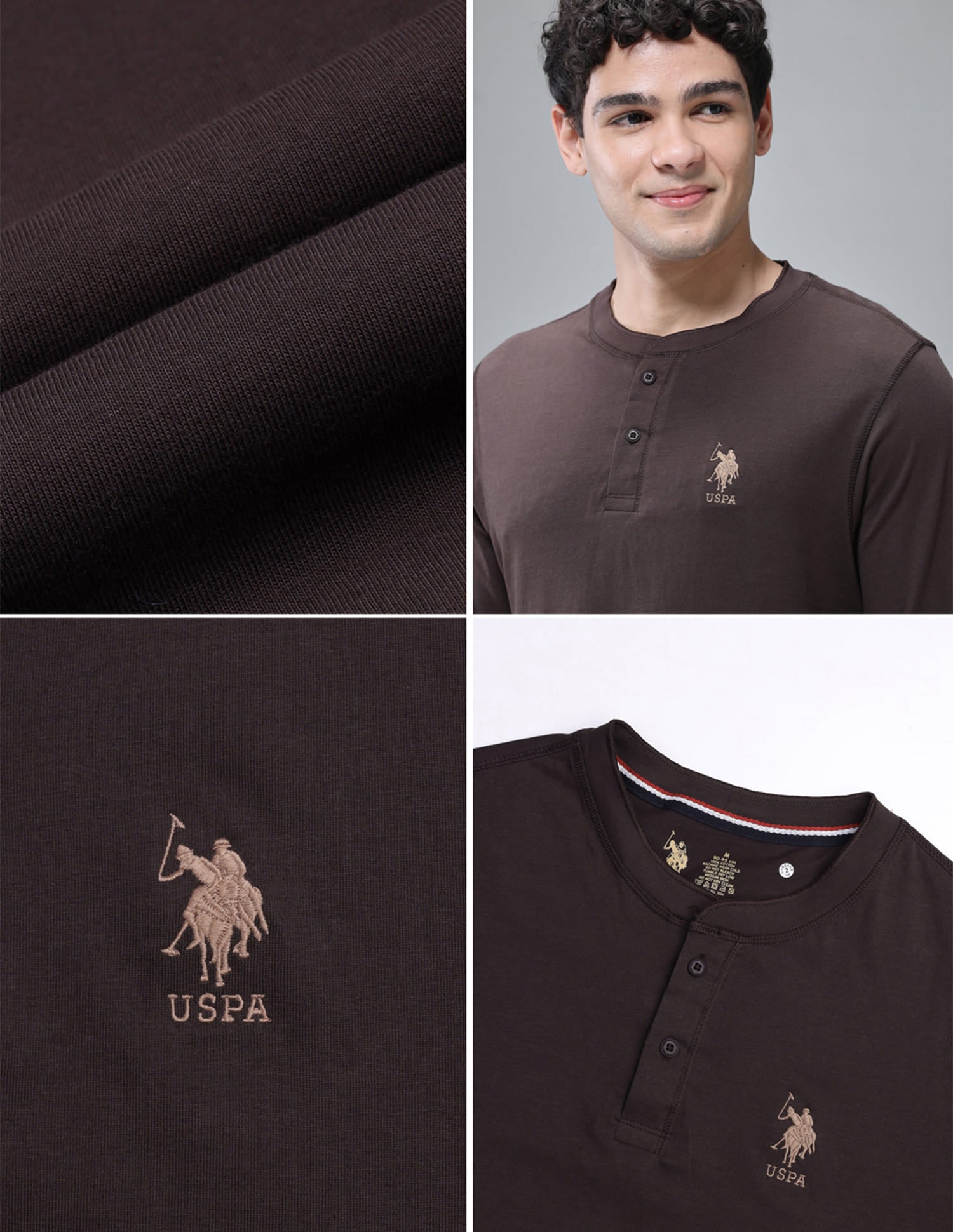 Pure Cotton I694 Lounge Henley T-Shirt - Pack Of 1 Choco - U.S. Polo Assn. India | Large