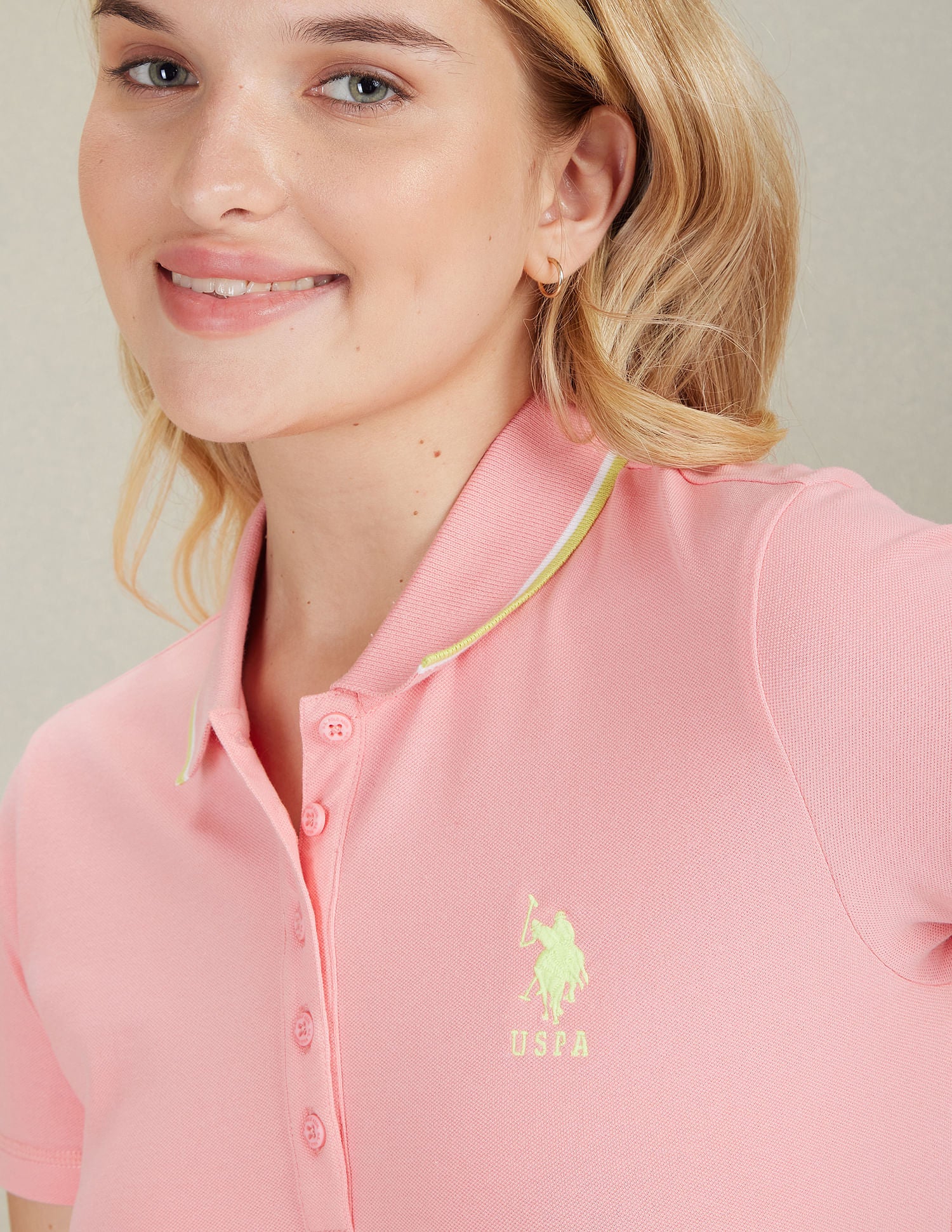 Tipped Collar Cotton Stretch Polo Shirt Flamingo Pink - U.S. POLO ASSN. | Large