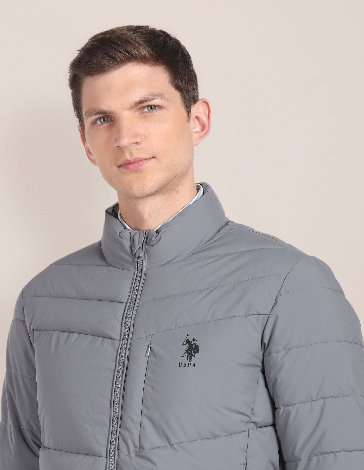 High Neck Quilted Jacket Grey - U.S. Polo Assn. India | Large