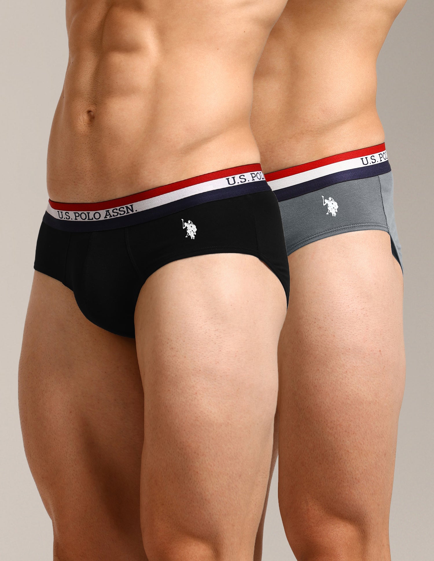 Striped Waistband EB002 Briefs - Pack Of 2 Iron Gate and Black - U.S. Polo Assn. India | Large