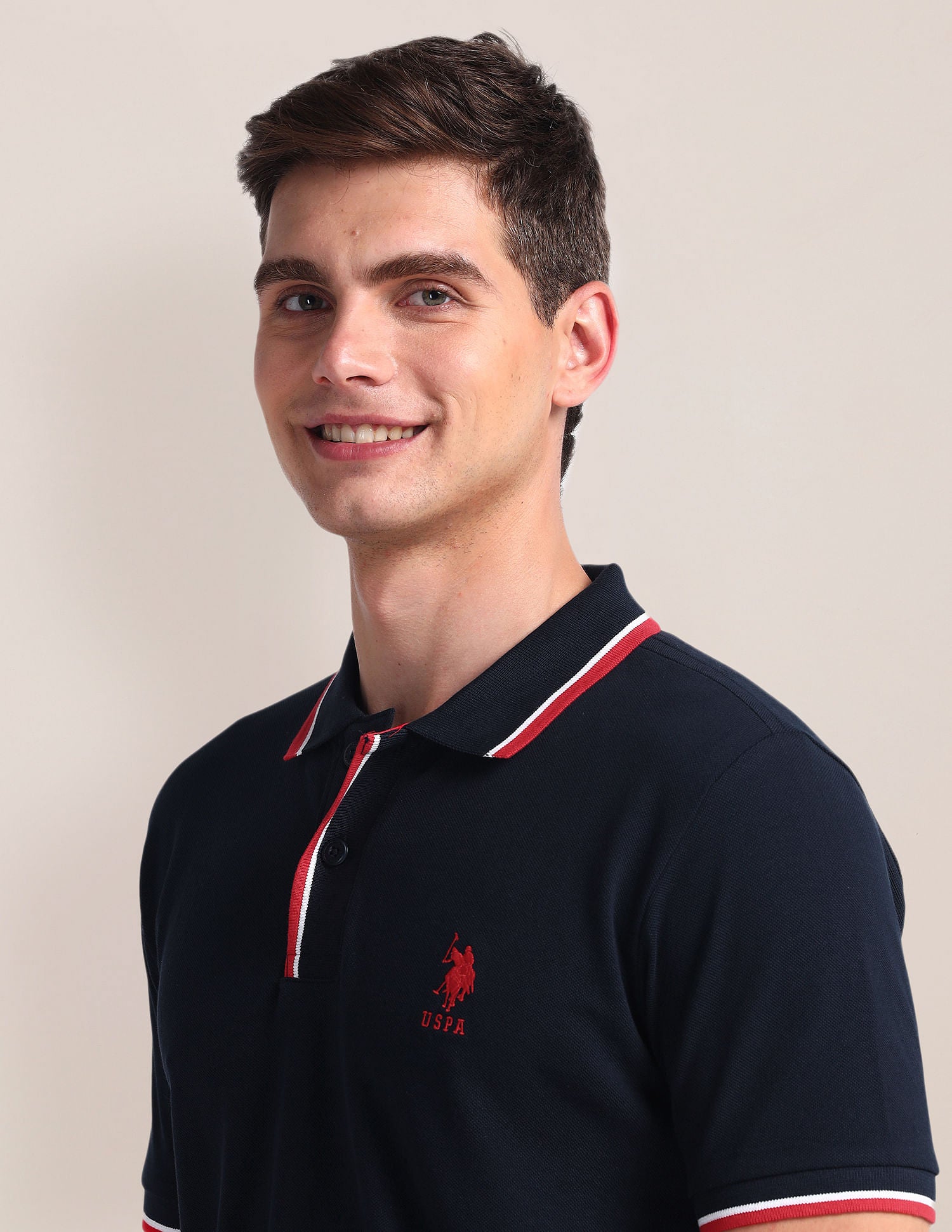 Tipped Collar Slim Polo Shirt Navy - U.S. Polo Assn. India | Large