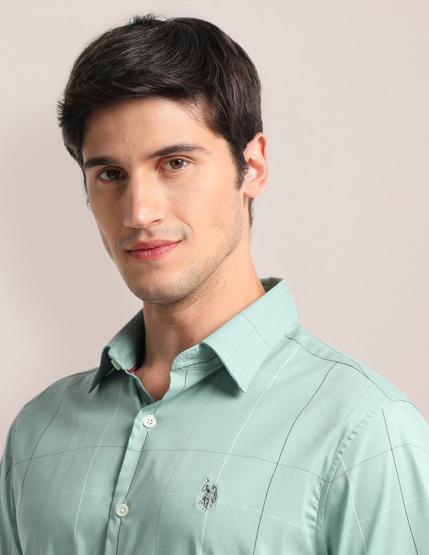 Windowpane Check Tailored Fit Shirt Green - U.S. Polo Assn. India | Large