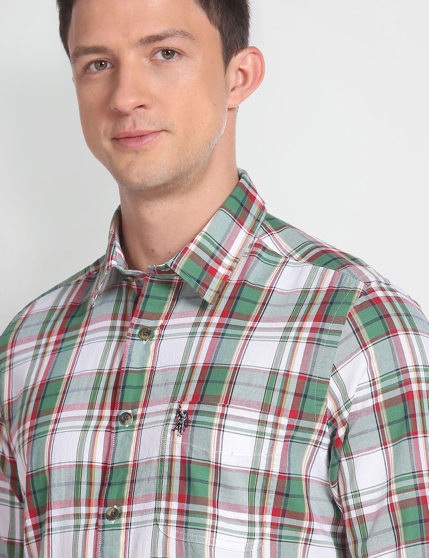 Tartan Check Cotton Shirt Light Green - U.S. Polo Assn. India | Large