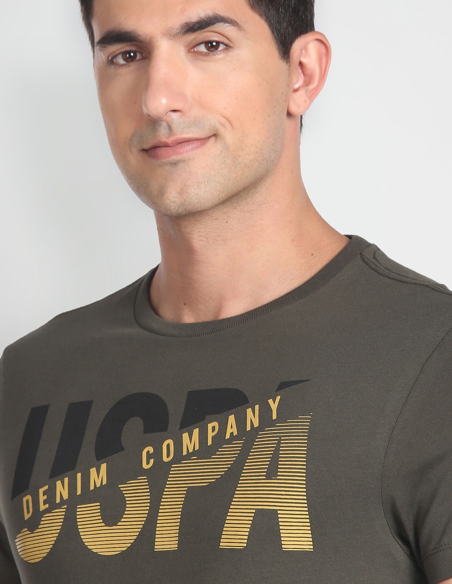 Crew Neck Brand Print T-Shirt Olive - U.S. Polo Assn. India | Large