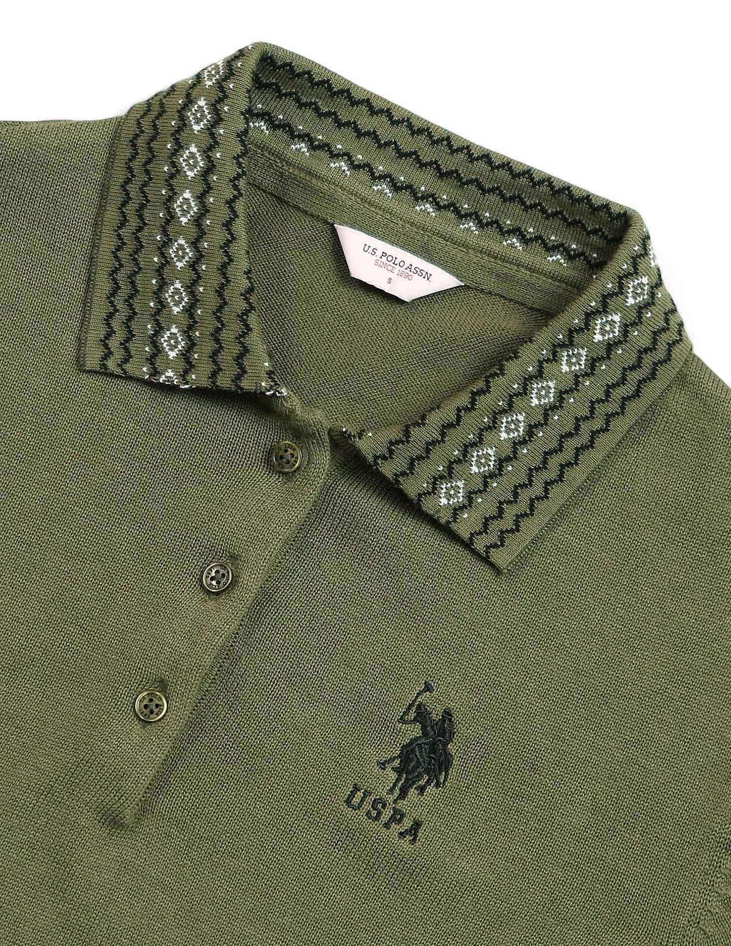 Jacquard Collar Relaxed Fit Polo Shirt Olive - U.S. POLO ASSN. | Large