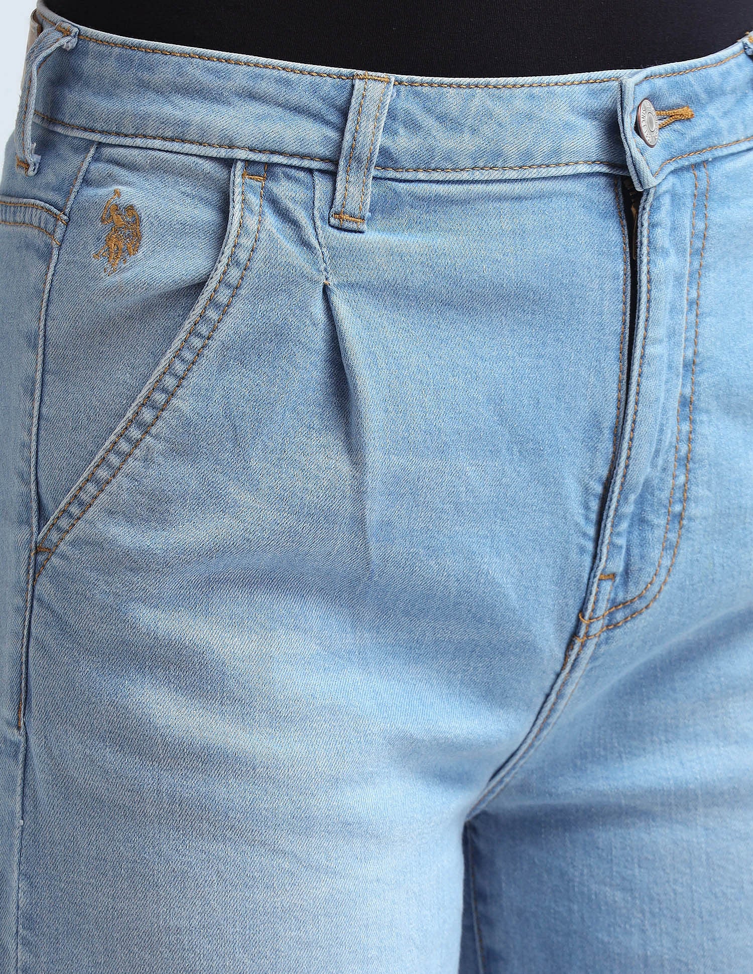 Pleated Wide Leg Fit Blue Jeans Blue - U.S. Polo Assn. India | Large