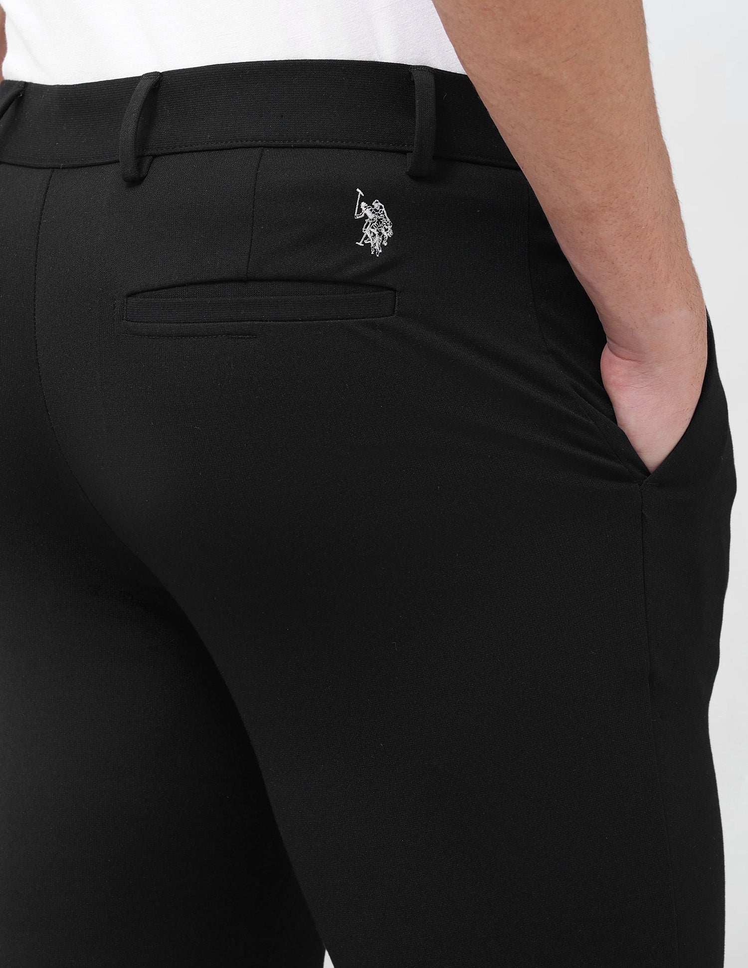 Denver Slim Fit Mid Rise Trousers Black - U.S. Polo Assn. India | Large