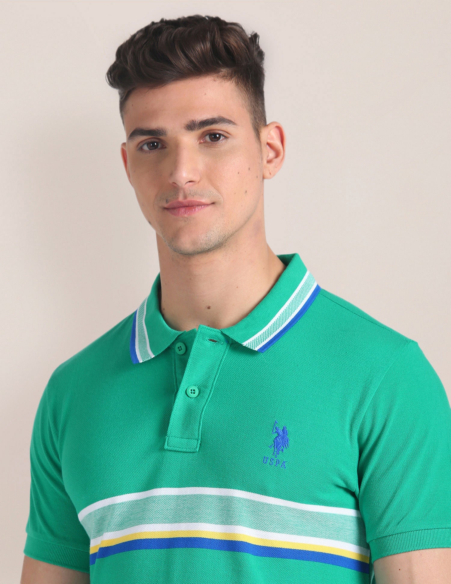 Horizontal Stripe Slim Polo Shirt Green - U.S. Polo Assn. India | Large