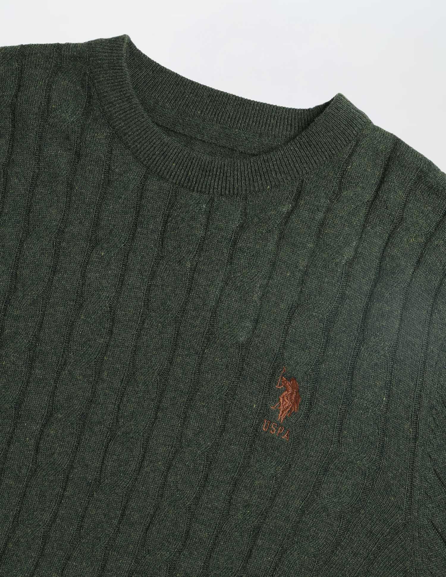 Cable Patterned Knit Regular Fit Sweater Dark Green - U.S. POLO ASSN. | Large