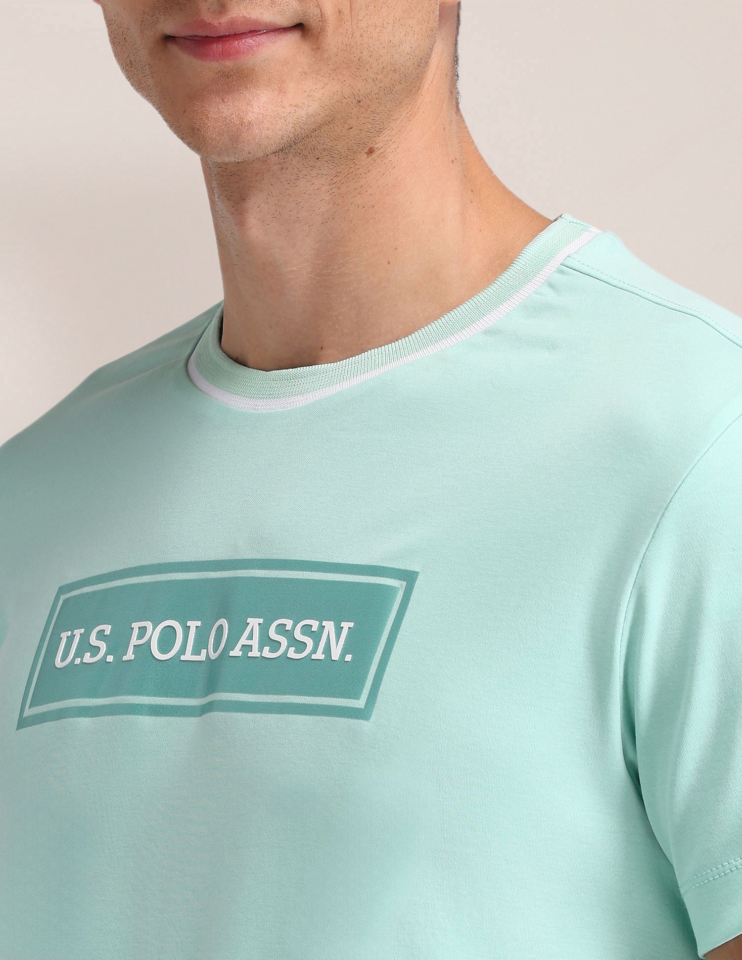 Brand Print Cotton T-Shirt Light Green - U.S. POLO ASSN. | Large