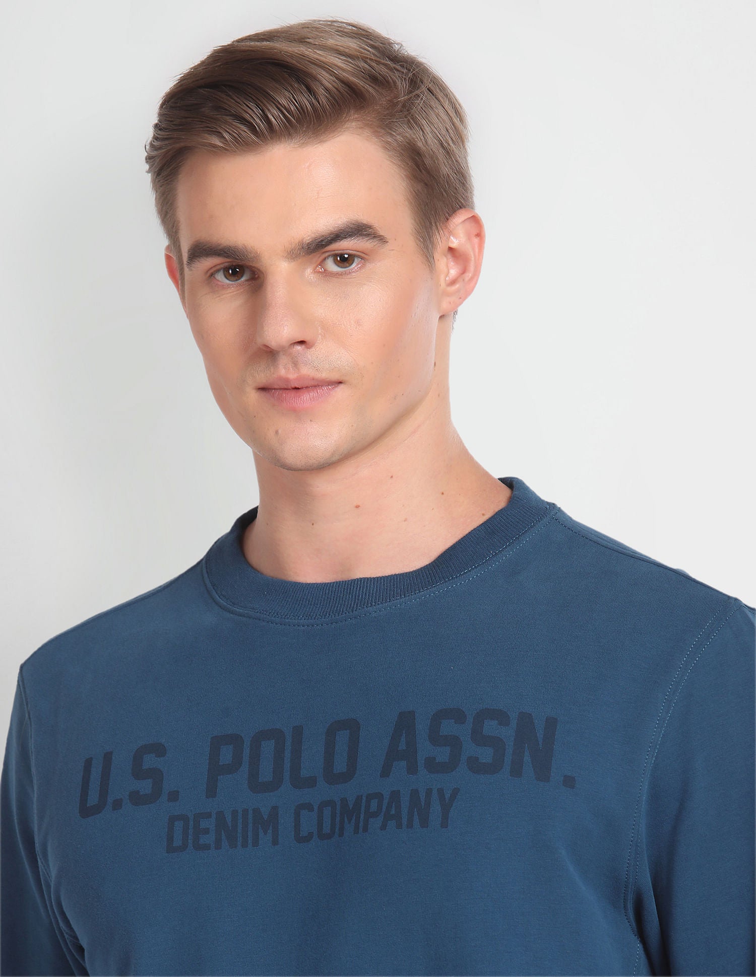 Brand Print Crew Neck Sweatshirt Teal - U.S. Polo Assn. India | Large