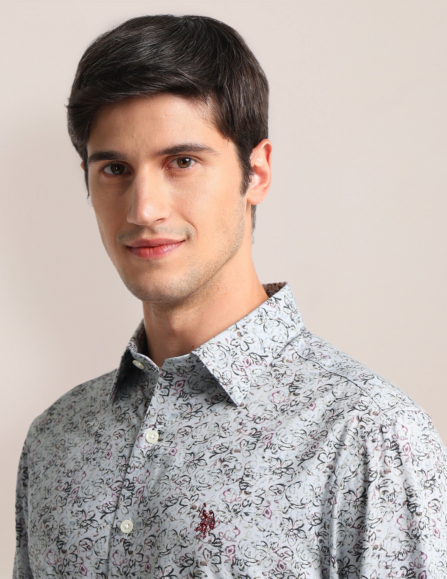 Floral Print Twill Shirt Light Grey - U.S. Polo Assn. India | Large