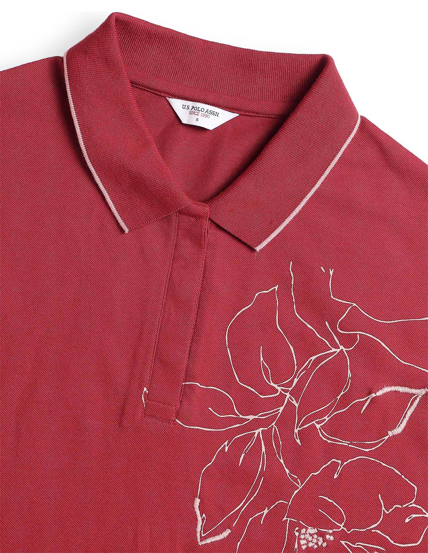 Floral Printed Boxy Fit Polo Shirt Maroon - U.S. Polo Assn. India | Large